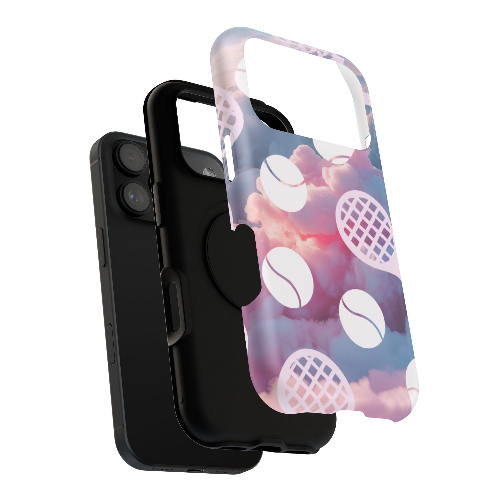Tennis Impact-Resistant Phone Case — Tennis Rackets & Balls on Cloudscape