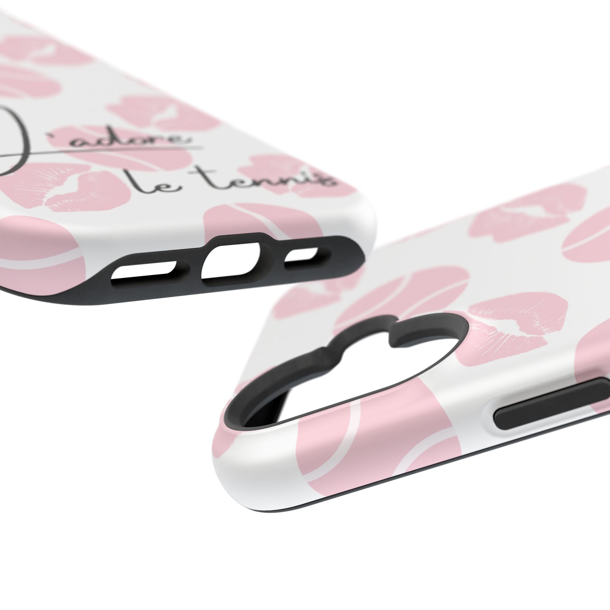 Impact-Resistant Phone Case - 'J'adore le tennis', pink tennis balls/lips