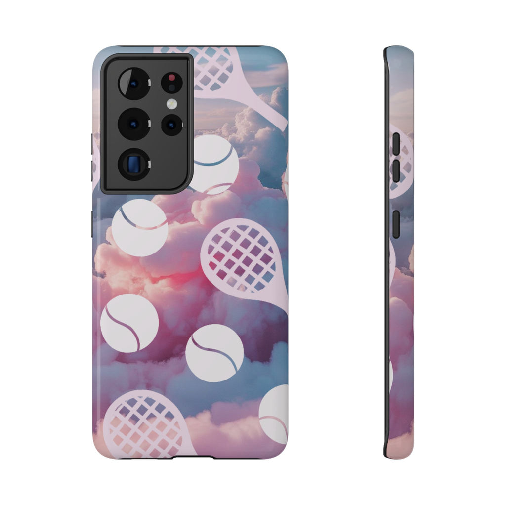 Tennis Impact-Resistant Phone Case — Tennis Rackets & Balls on Cloudscape