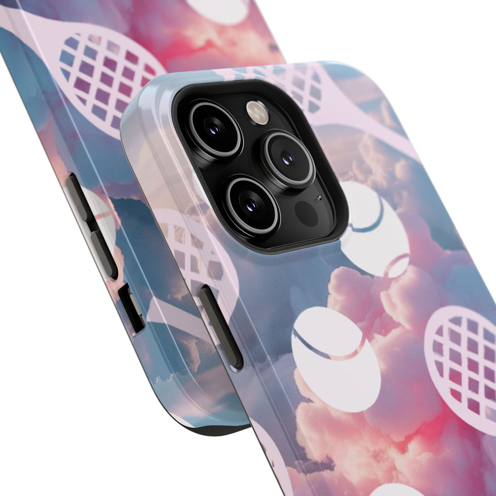 Tennis Impact-Resistant Phone Case — Tennis Rackets & Balls on Cloudscape
