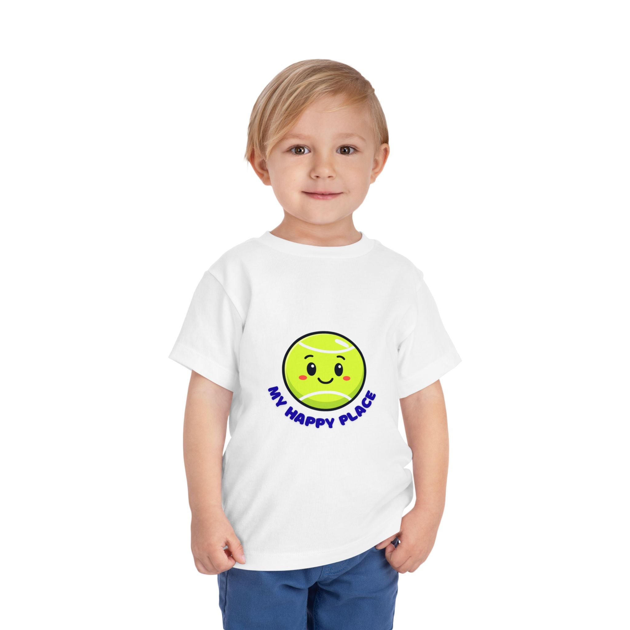 Boy Toddler's Junior Tee - My Happy Place Cute Tennis Ball Smiley Face T-Shirt