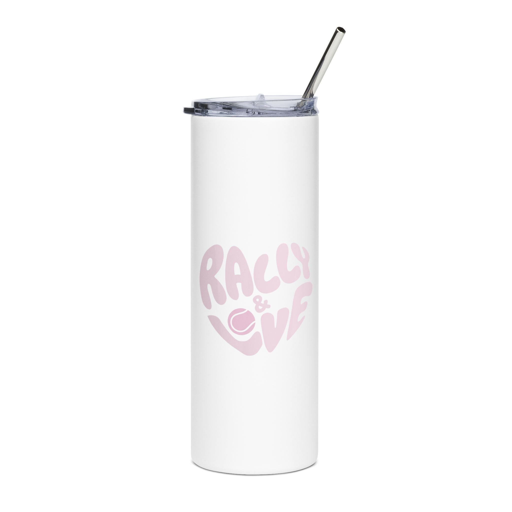 20oz Stainless Tennis Tumbler — 'Rally & Love' Dreamy Pink Design, Insulated Travel Cup