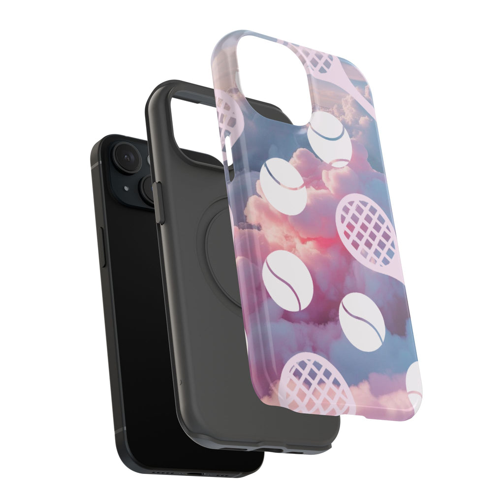 Tennis Impact-Resistant Phone Case — Tennis Rackets & Balls on Cloudscape