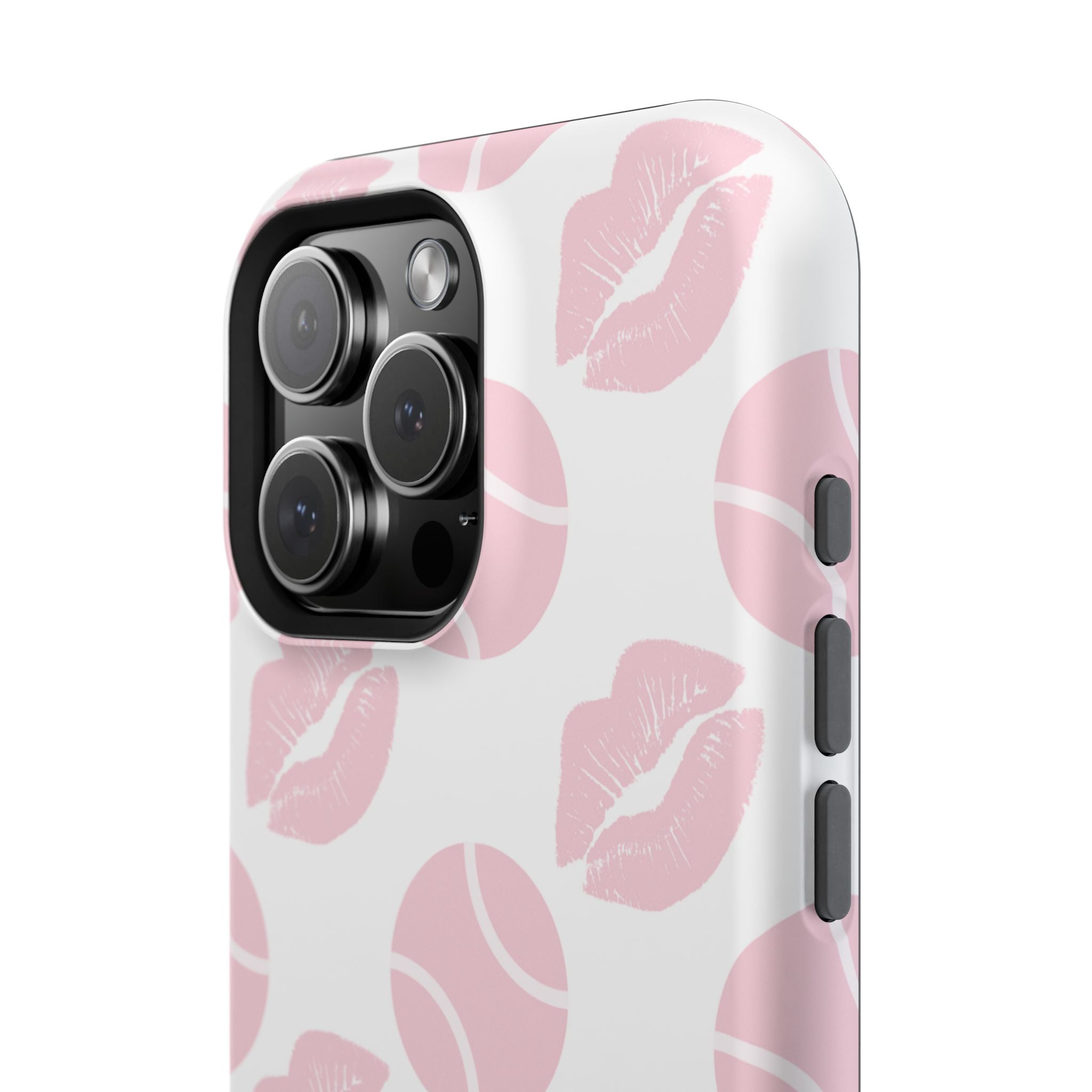 Impact-Resistant Phone Case - 'J'adore le tennis', pink tennis balls/lips