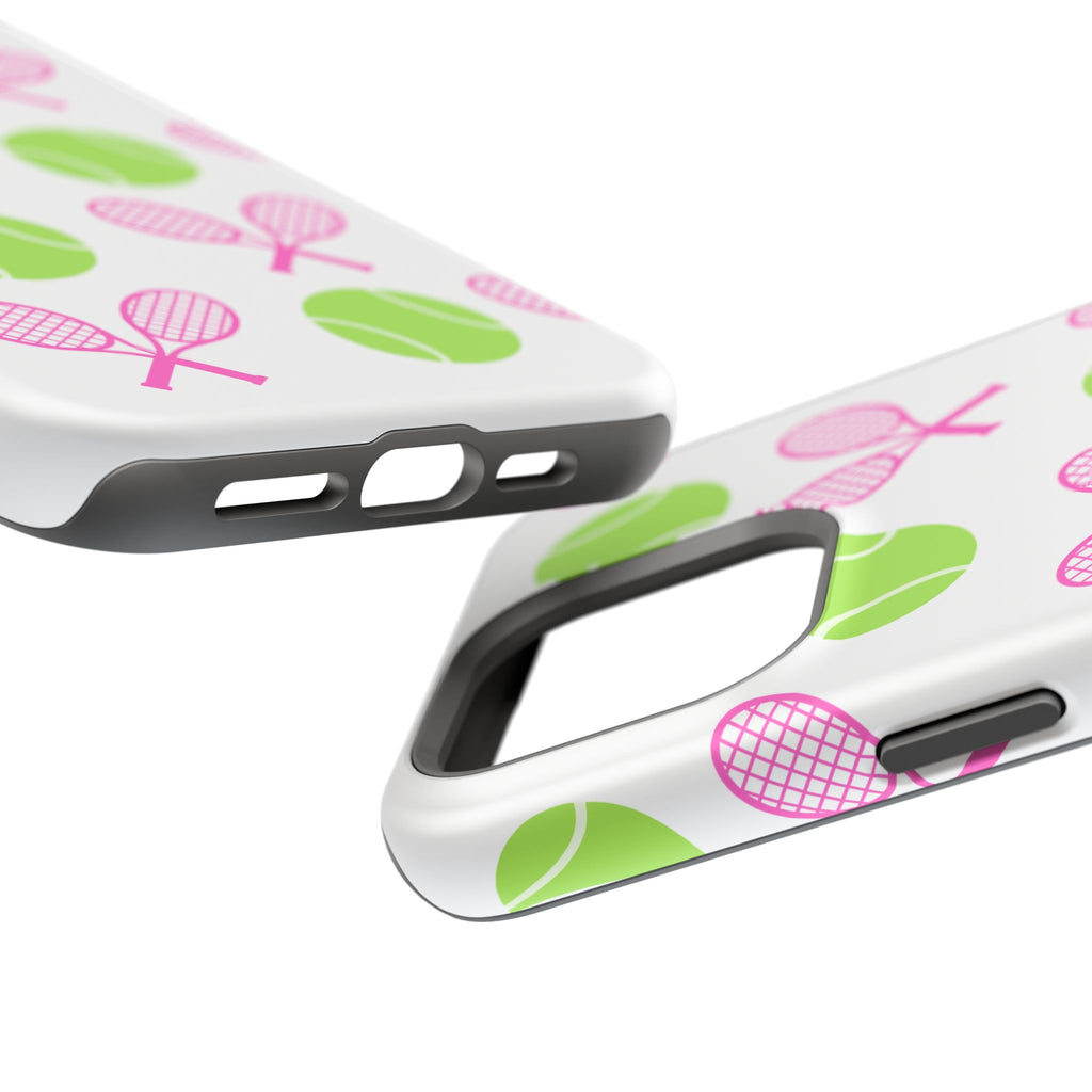 Tennis Pattern Impact-Resistant Phone Case — Pink Rackets & Green Balls