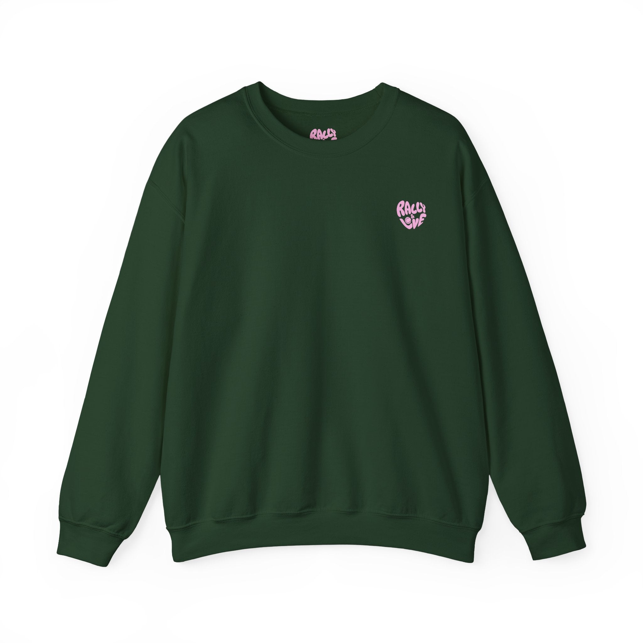 Women's Crewneck Sweatshirt — "Rally & Love" logo Chest Sweatshirt (bubblegum pink)