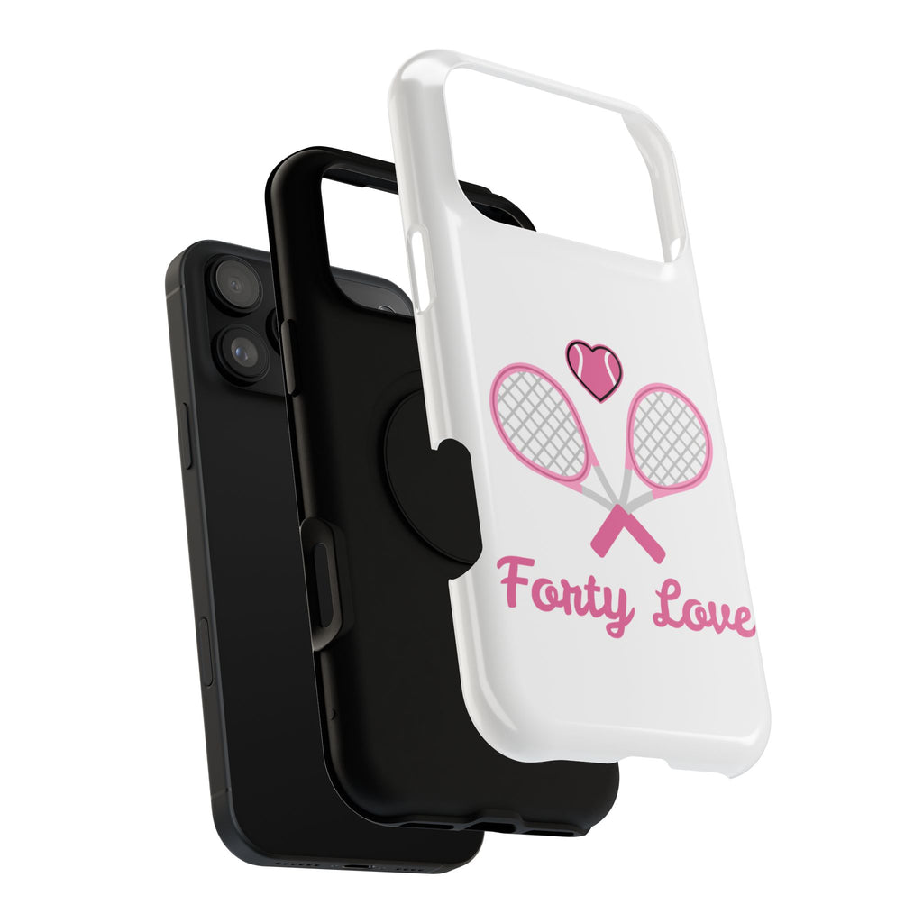 Tennis Impact‑Resistant Phone Case — 'Forty Love', pink/white