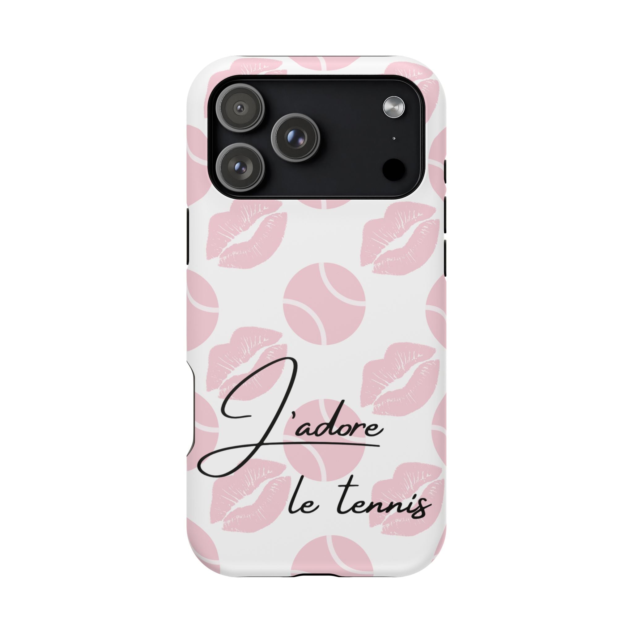 Impact-Resistant Phone Case - 'J'adore le tennis', pink tennis balls/lips