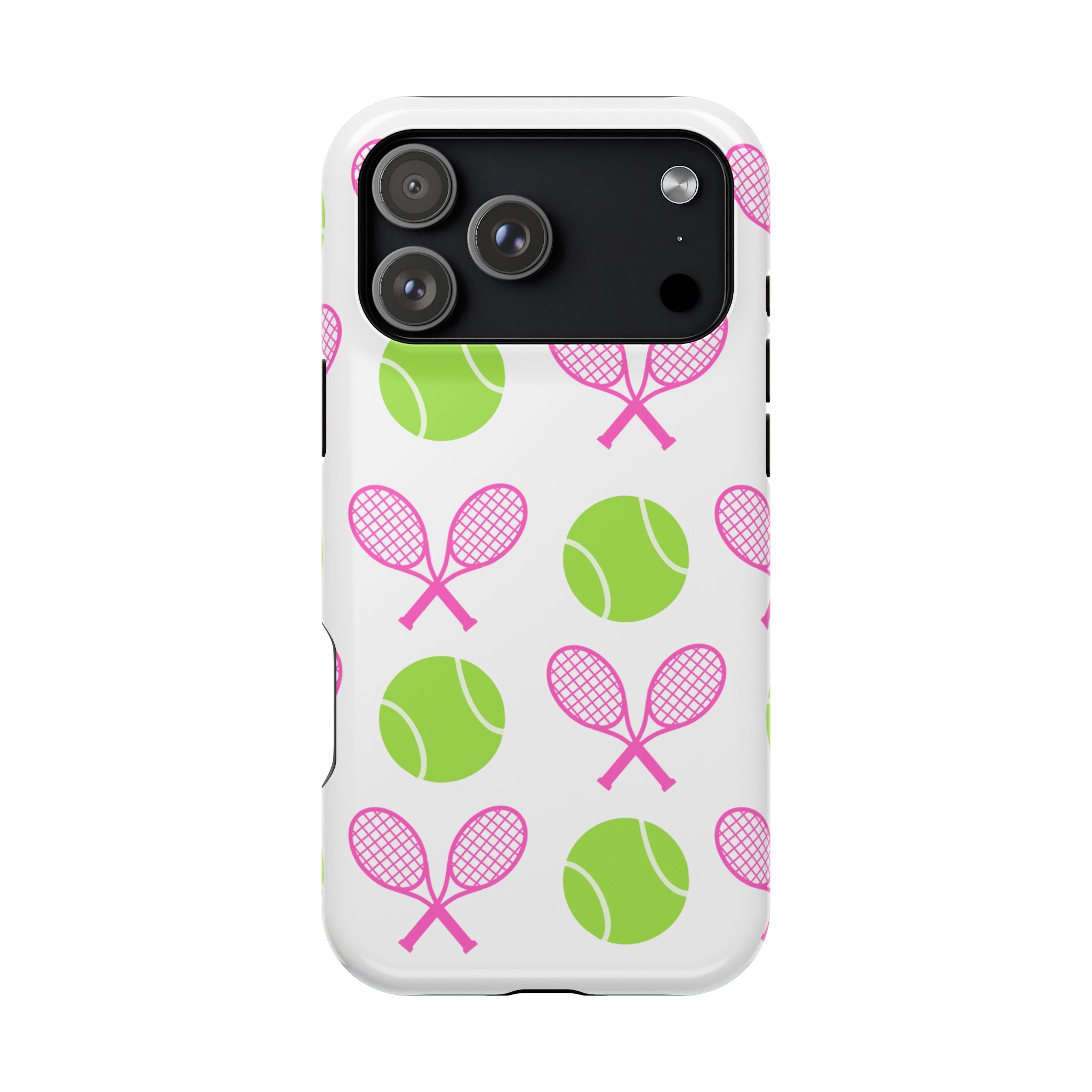 Tennis Pattern Impact-Resistant Phone Case — Pink Rackets & Green Balls