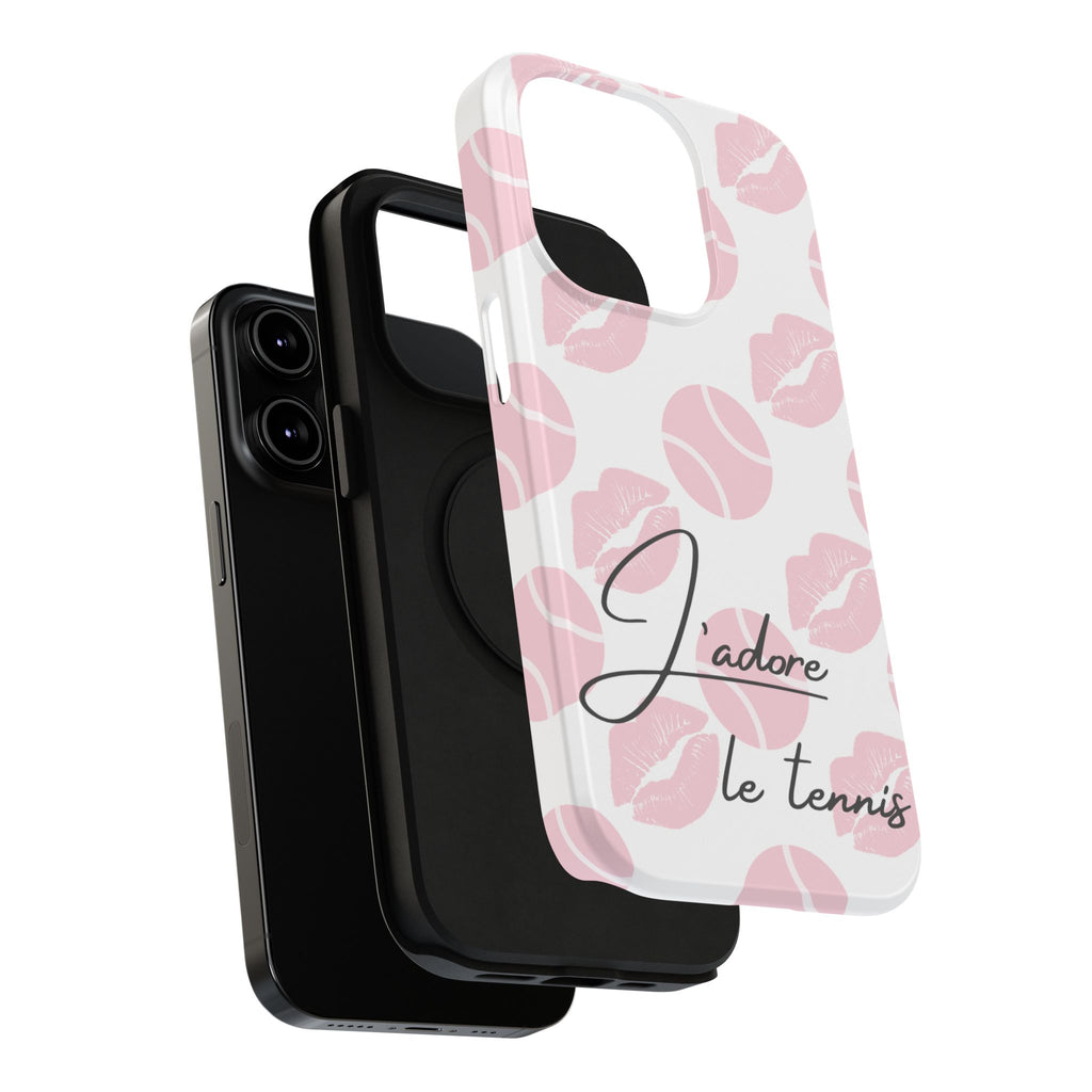 Impact-Resistant Phone Case - 'J'adore le tennis', pink tennis balls/lips