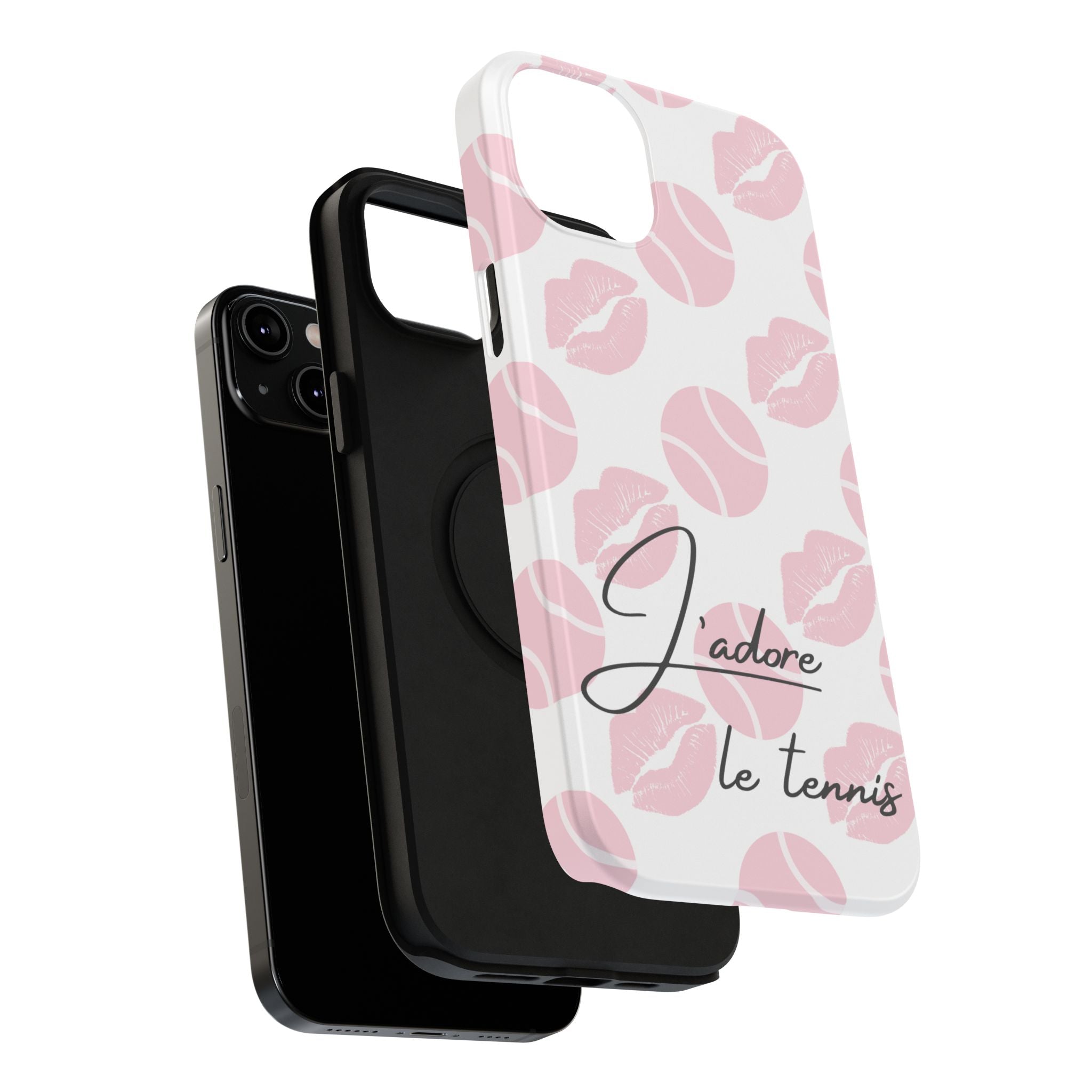 Impact-Resistant Phone Case - 'J'adore le tennis', pink tennis balls/lips