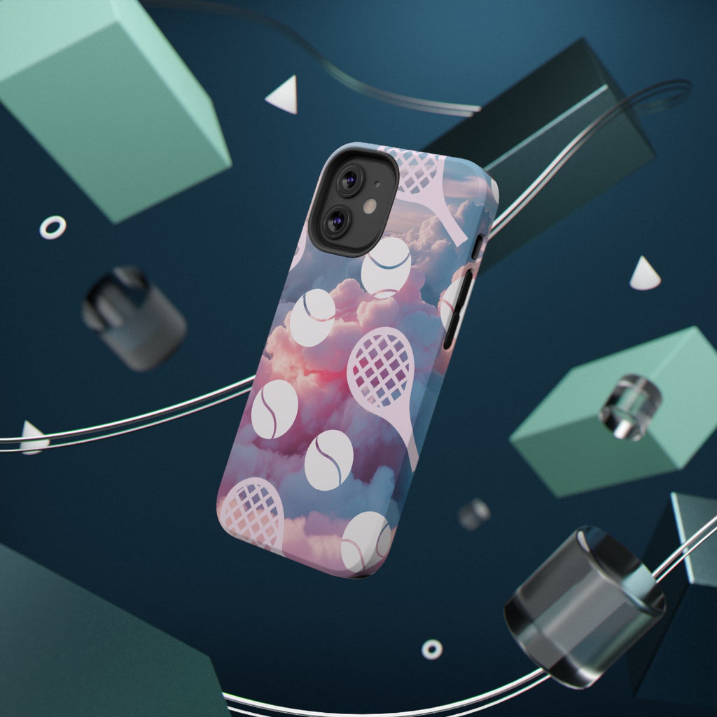 Tennis Impact-Resistant Phone Case — Tennis Rackets & Balls on Cloudscape