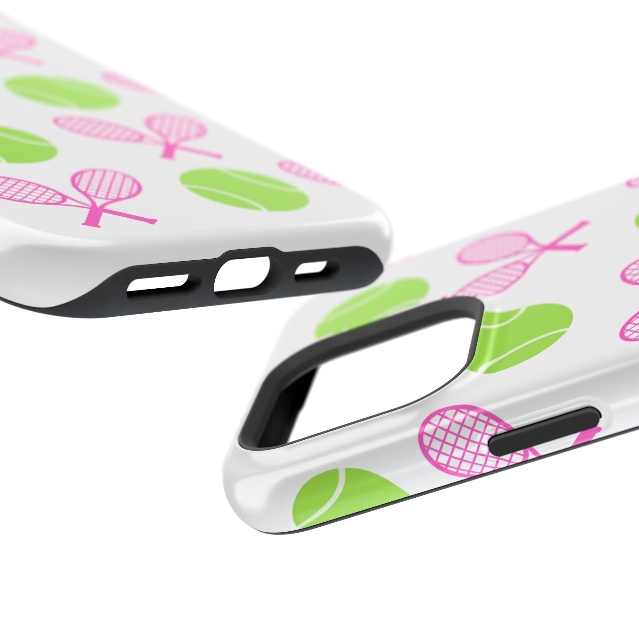 Tennis Pattern Impact-Resistant Phone Case — Pink Rackets & Green Balls