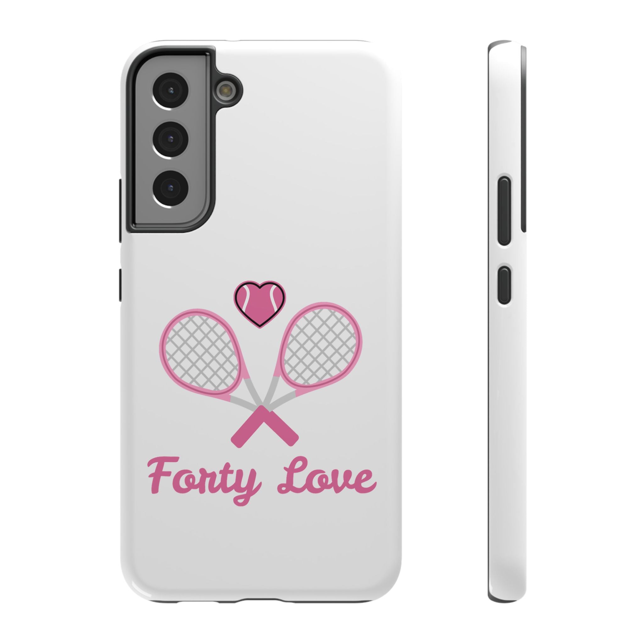 Tennis Impact‑Resistant Phone Case — 'Forty Love', pink/white