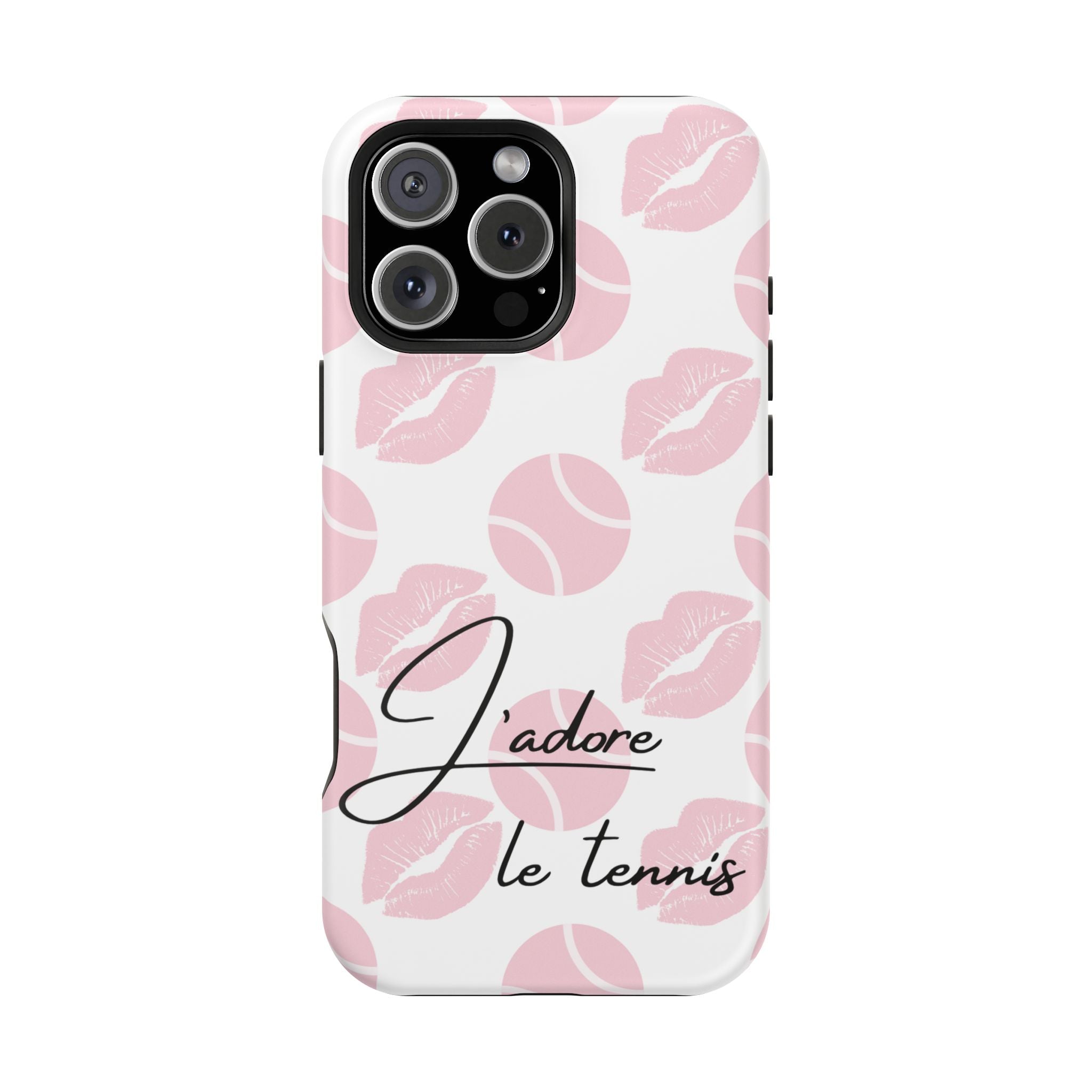 Impact-Resistant Phone Case - 'J'adore le tennis', pink tennis balls/lips