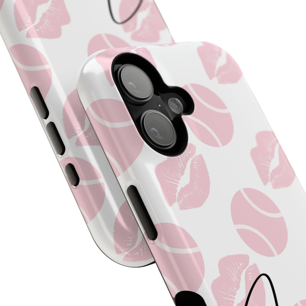 Impact-Resistant Phone Case - 'J'adore le tennis', pink tennis balls/lips