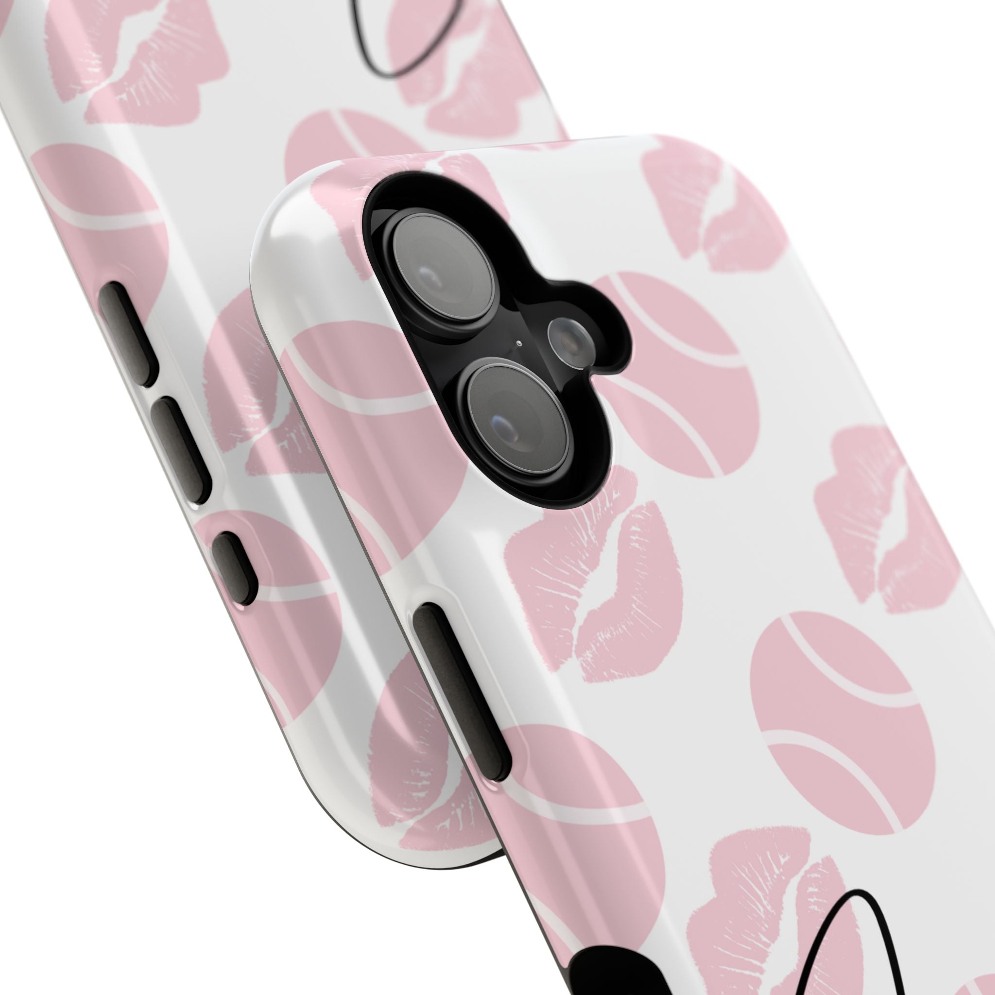 Impact-Resistant Phone Case - 'J'adore le tennis', pink tennis balls/lips