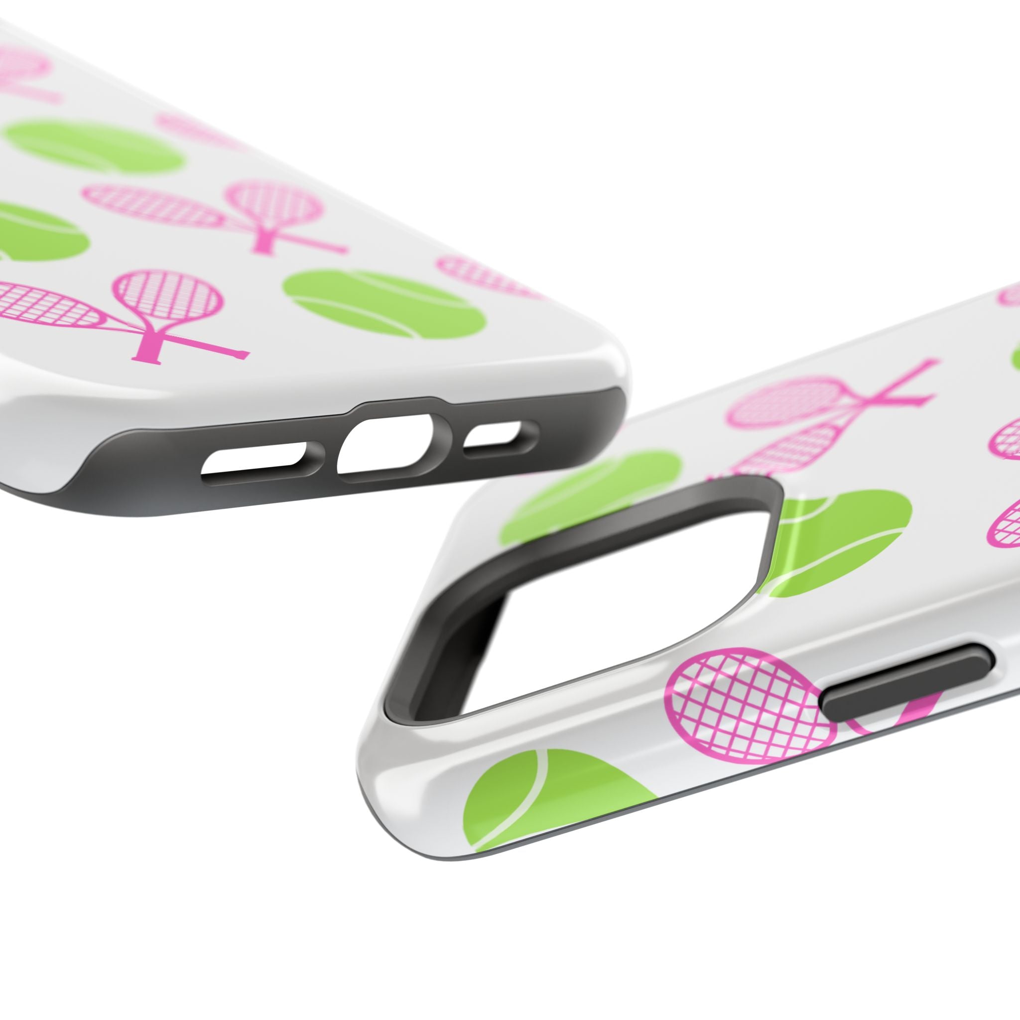 Tennis Pattern Impact-Resistant Phone Case — Pink Rackets & Green Balls