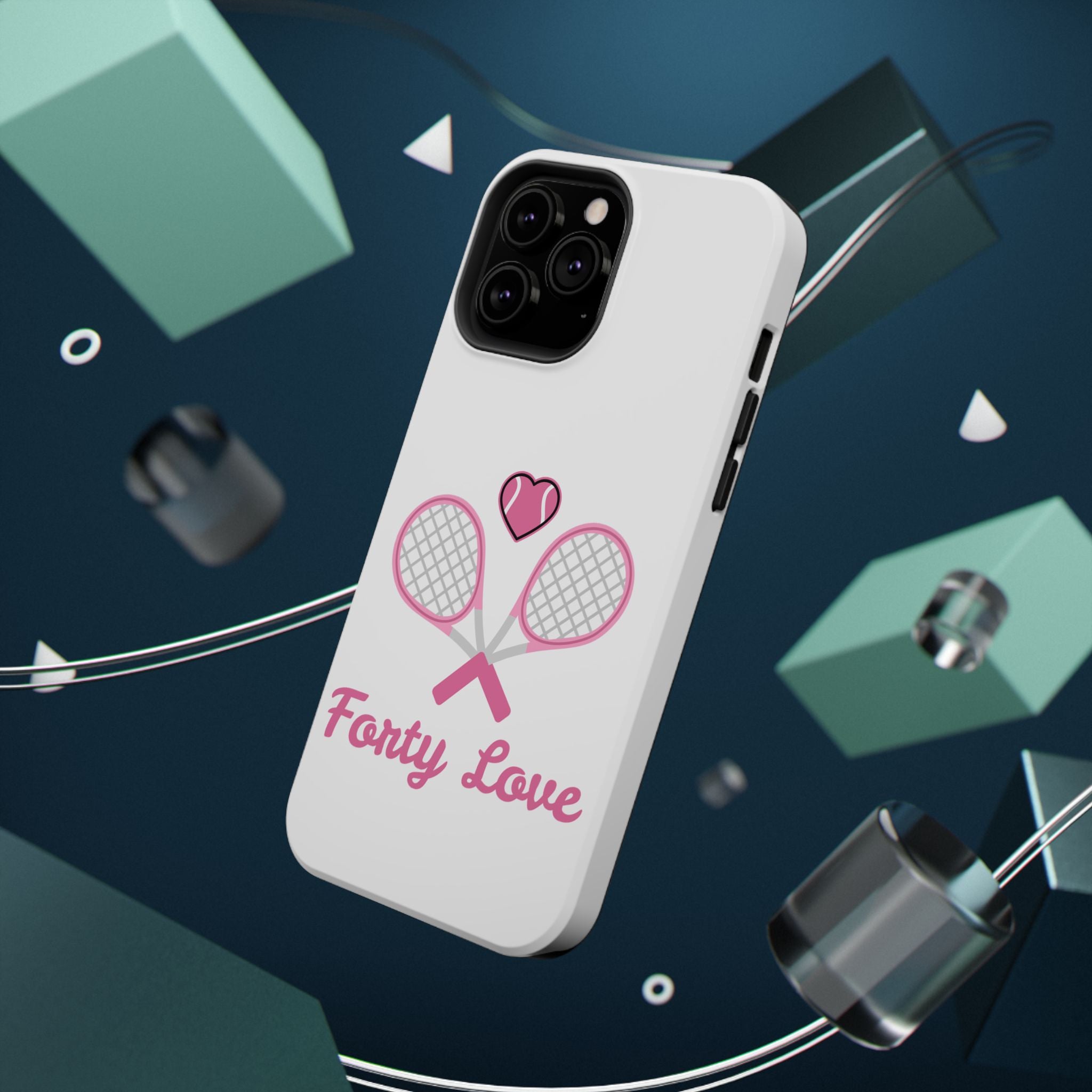 Tennis Impact‑Resistant Phone Case — 'Forty Love', pink/white