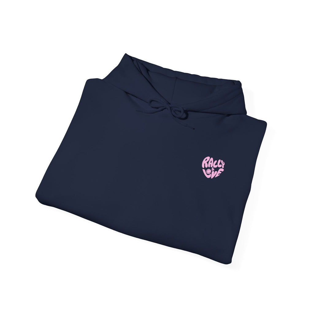 Women's Hoodie sweatshirt — "J'adore le tennis" Tennis Ball Sleeve Design (bubblegum pink)