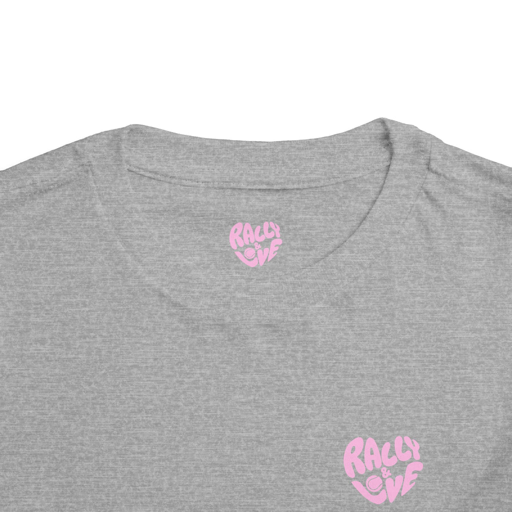 Girl's Toddler Junior Tee — 'Rally & Love' Heart Graphic Kids T-Shirt (bubblegum pink)