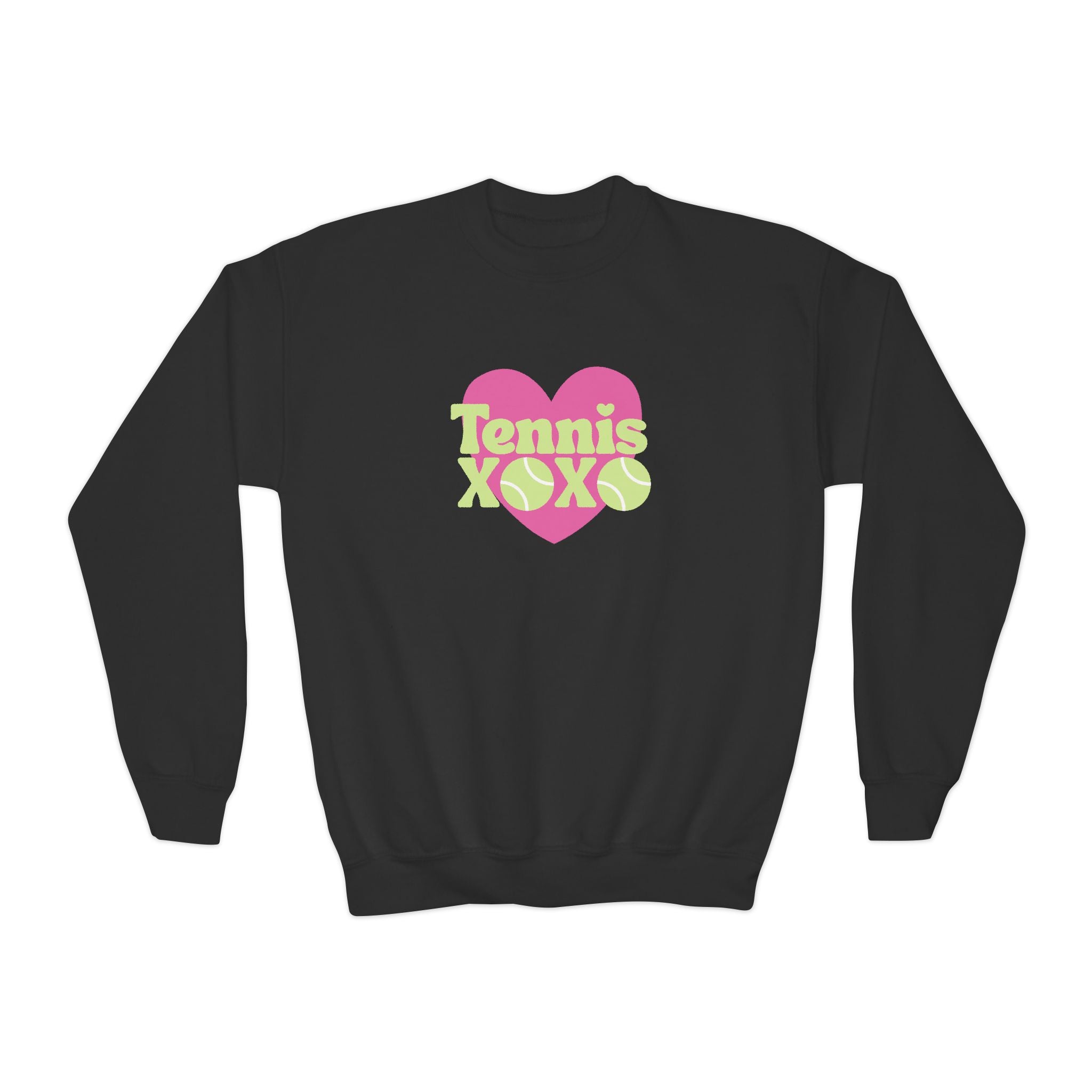 Girl Junior's Crewneck Sweatshirt — Pink Heart “Tennis XOXO” Graphic sweatshirt