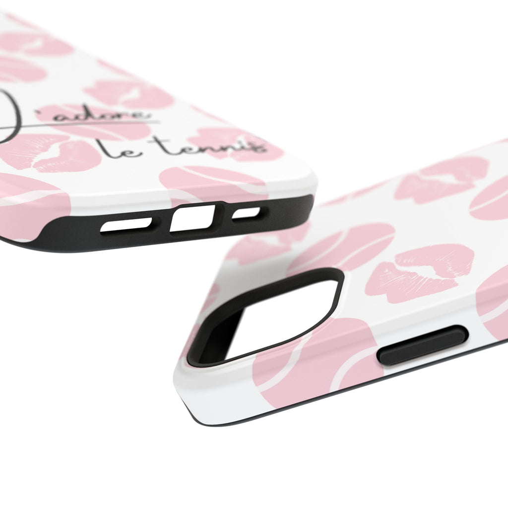 Impact-Resistant Phone Case - 'J'adore le tennis', pink tennis balls/lips