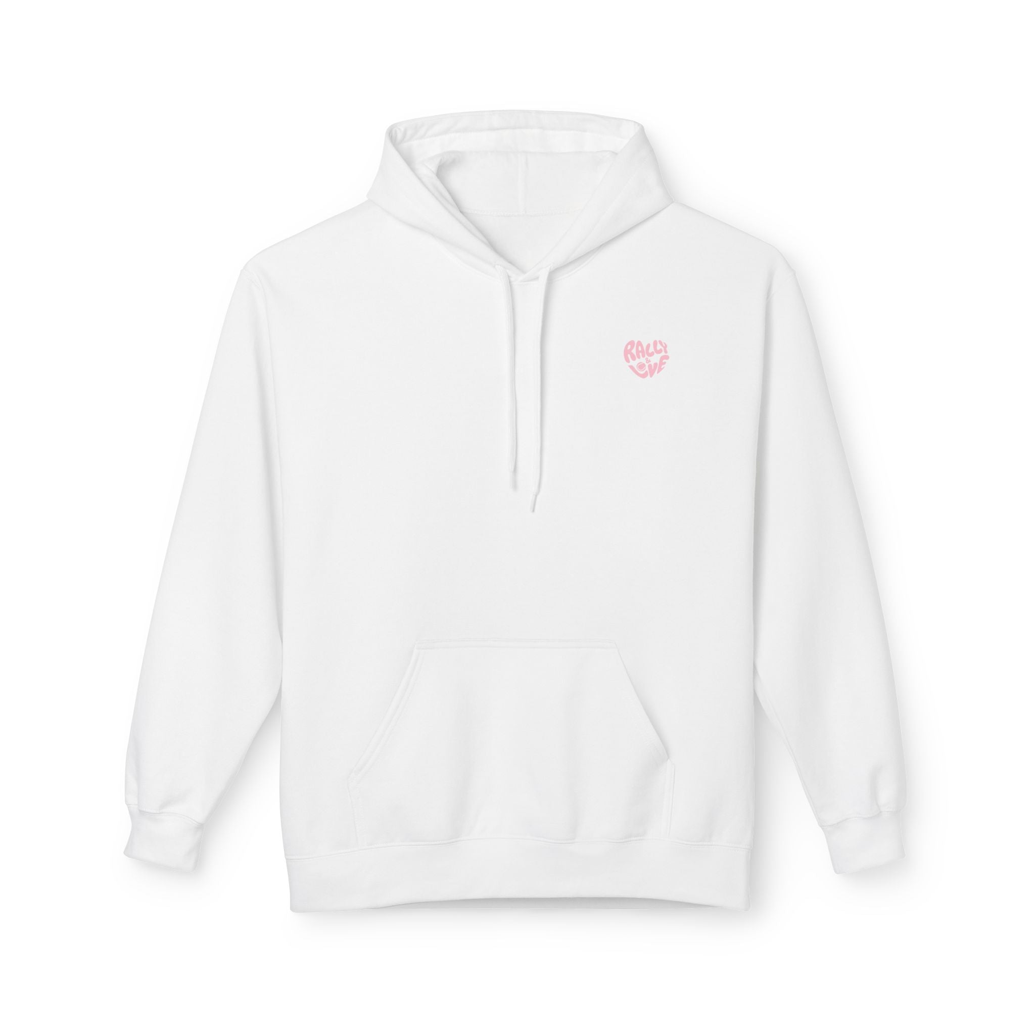 Women's Softstyle Fleece Hoodie sweatshirt - 'Rally & Love' logo, minimalist (pink)