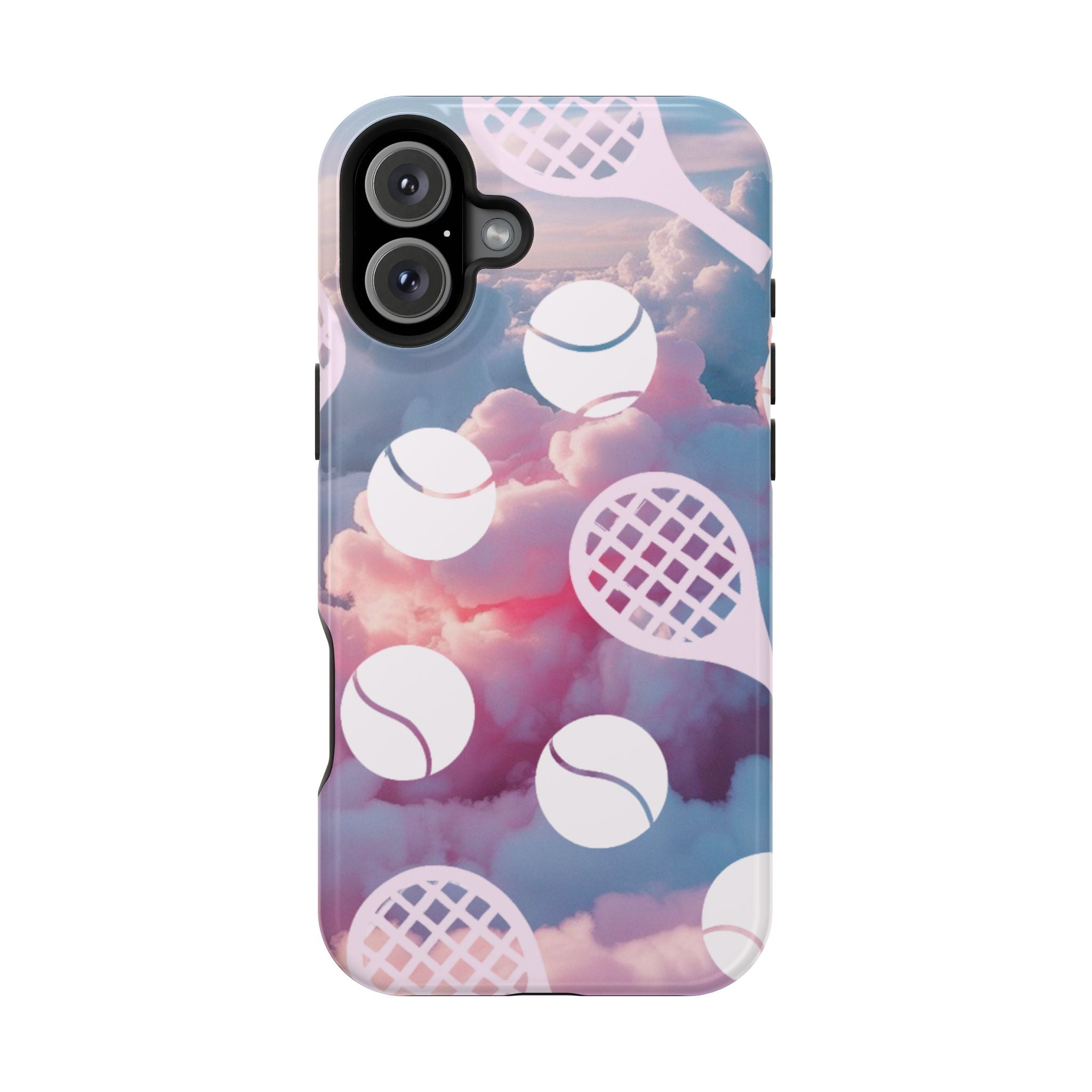Tennis Impact-Resistant Phone Case — Tennis Rackets & Balls on Cloudscape