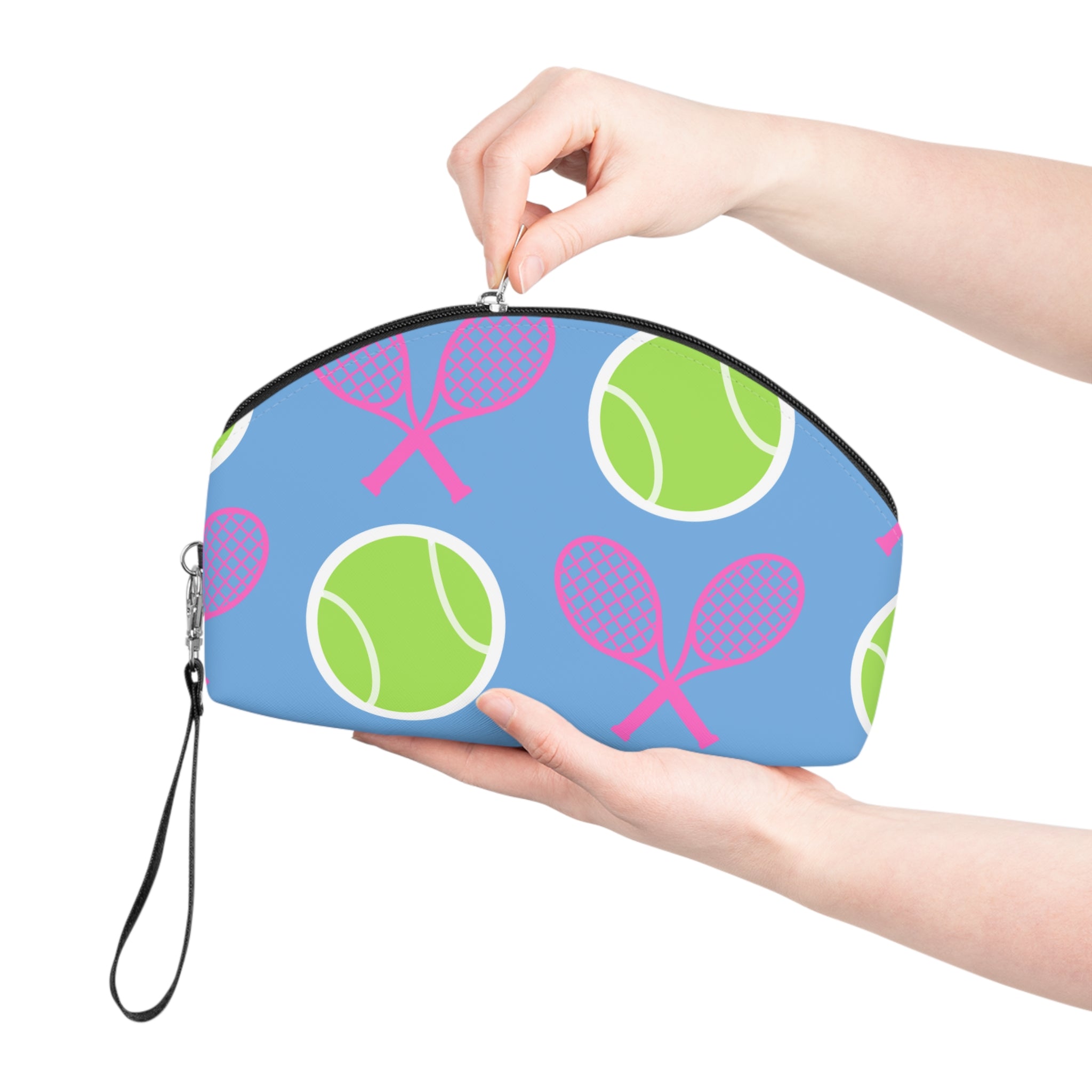 Tennis Makeup Bag — Light blue/Pink/Yellow Tennis Ball & Racket Cosmetic Pouch for Players