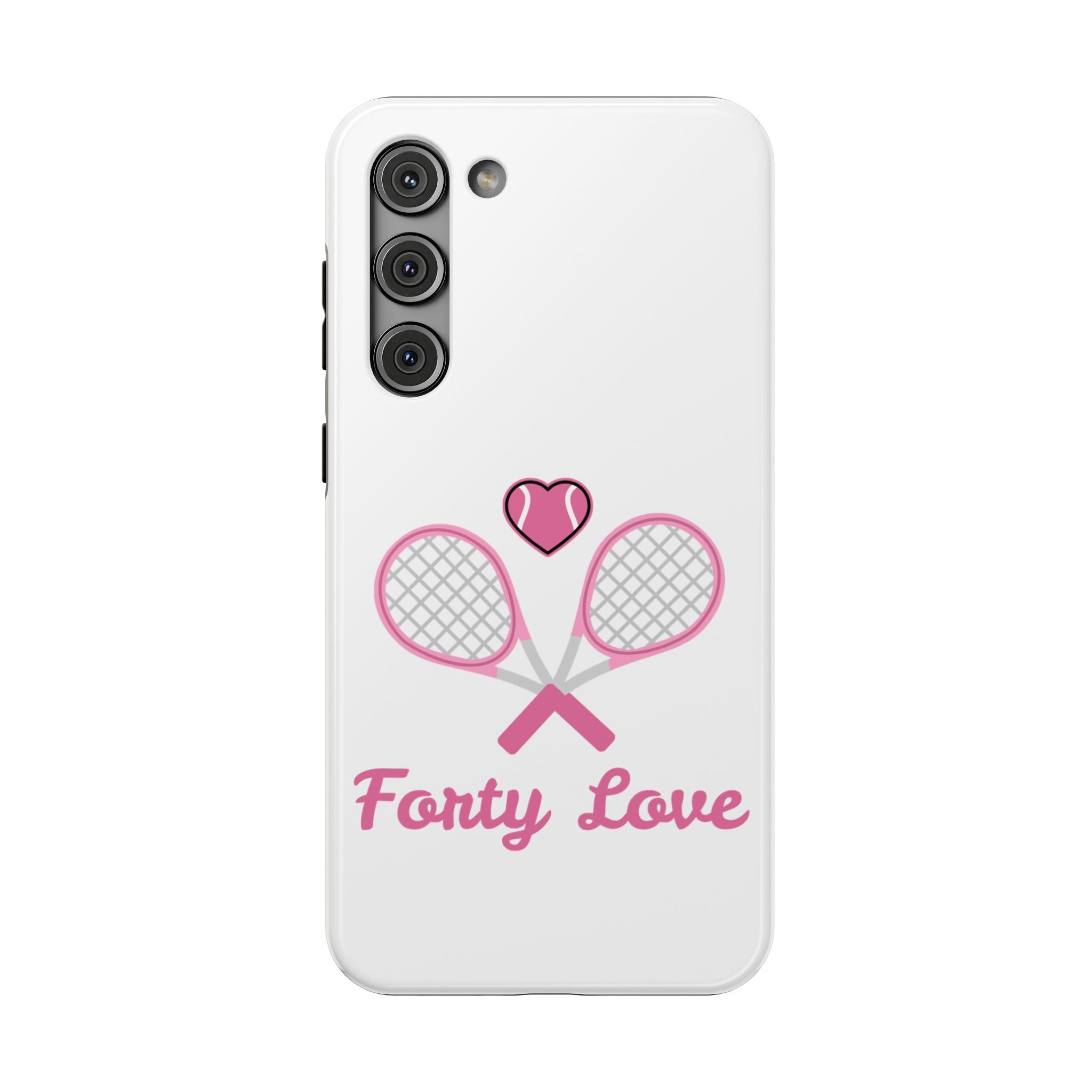 Tennis Impact‑Resistant Phone Case — 'Forty Love', pink/white