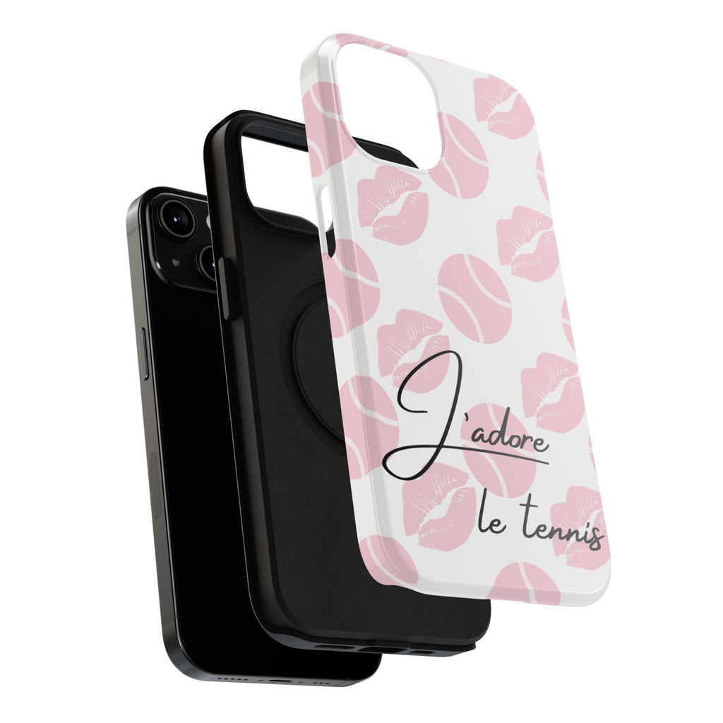Impact-Resistant Phone Case - 'J'adore le tennis', pink tennis balls/lips
