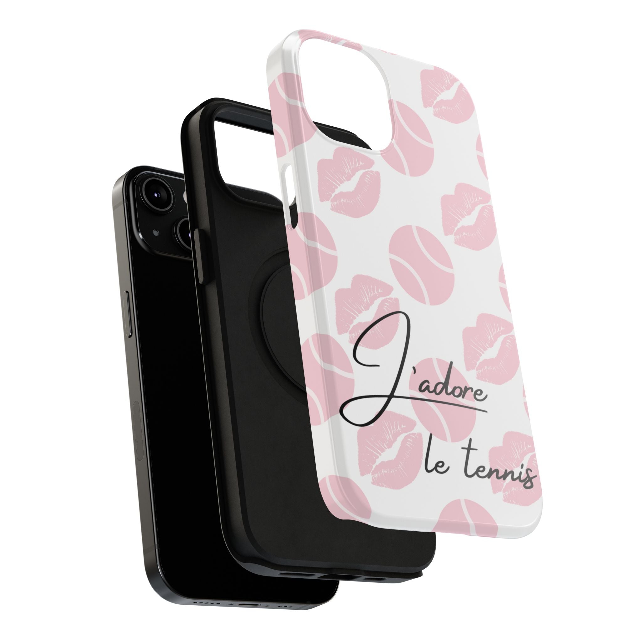 Impact-Resistant Phone Case - 'J'adore le tennis', pink tennis balls/lips
