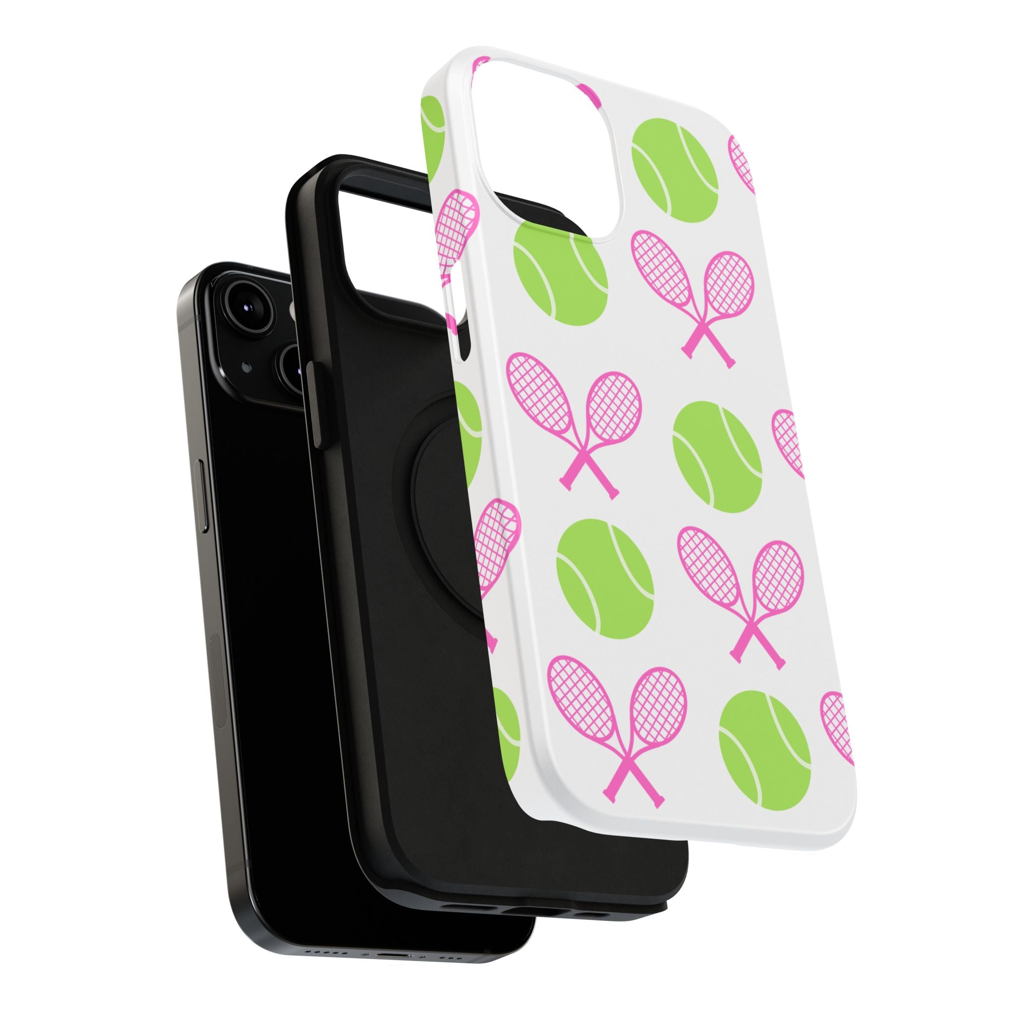 Tennis Pattern Impact-Resistant Phone Case — Pink Rackets & Green Balls