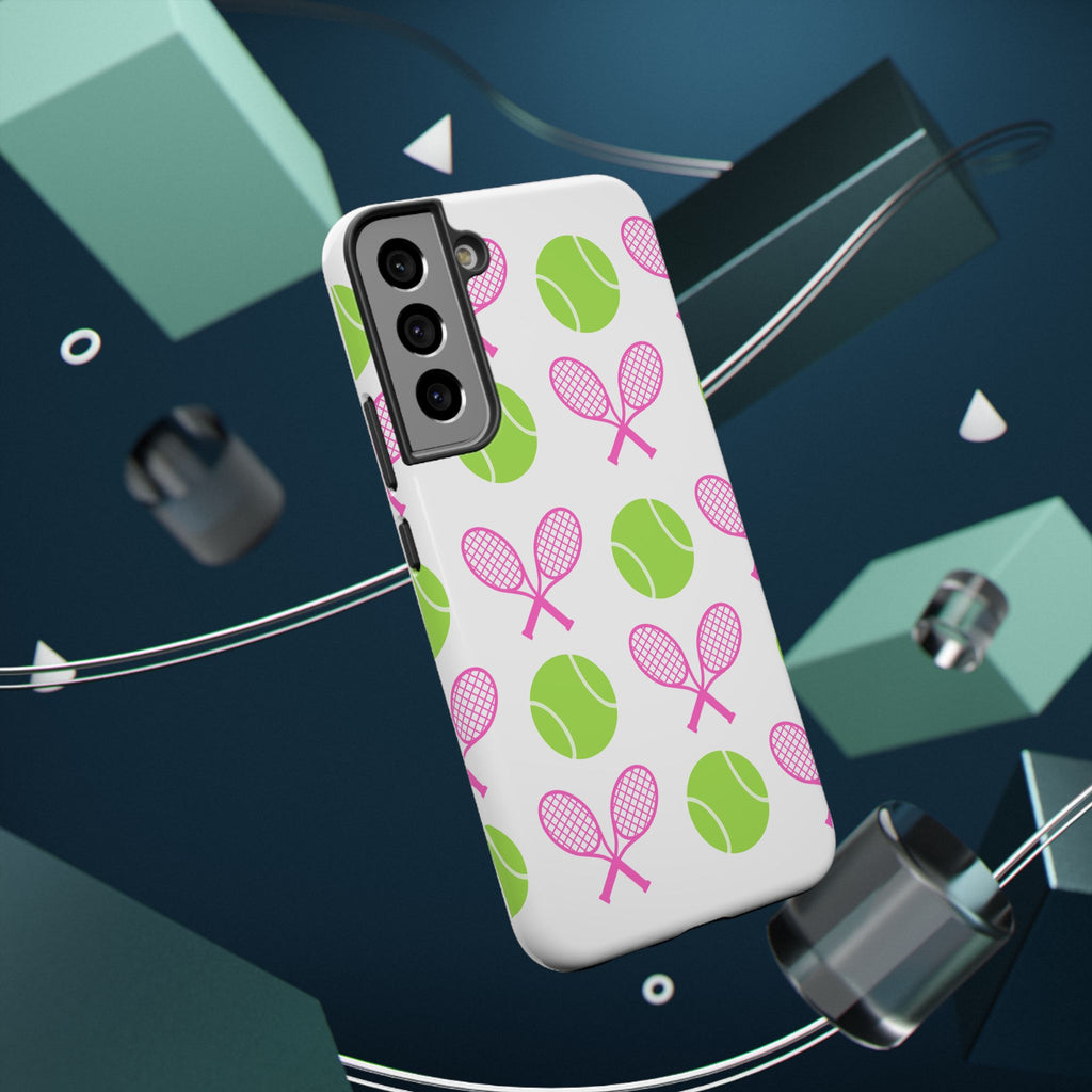Tennis Pattern Impact-Resistant Phone Case — Pink Rackets & Green Balls