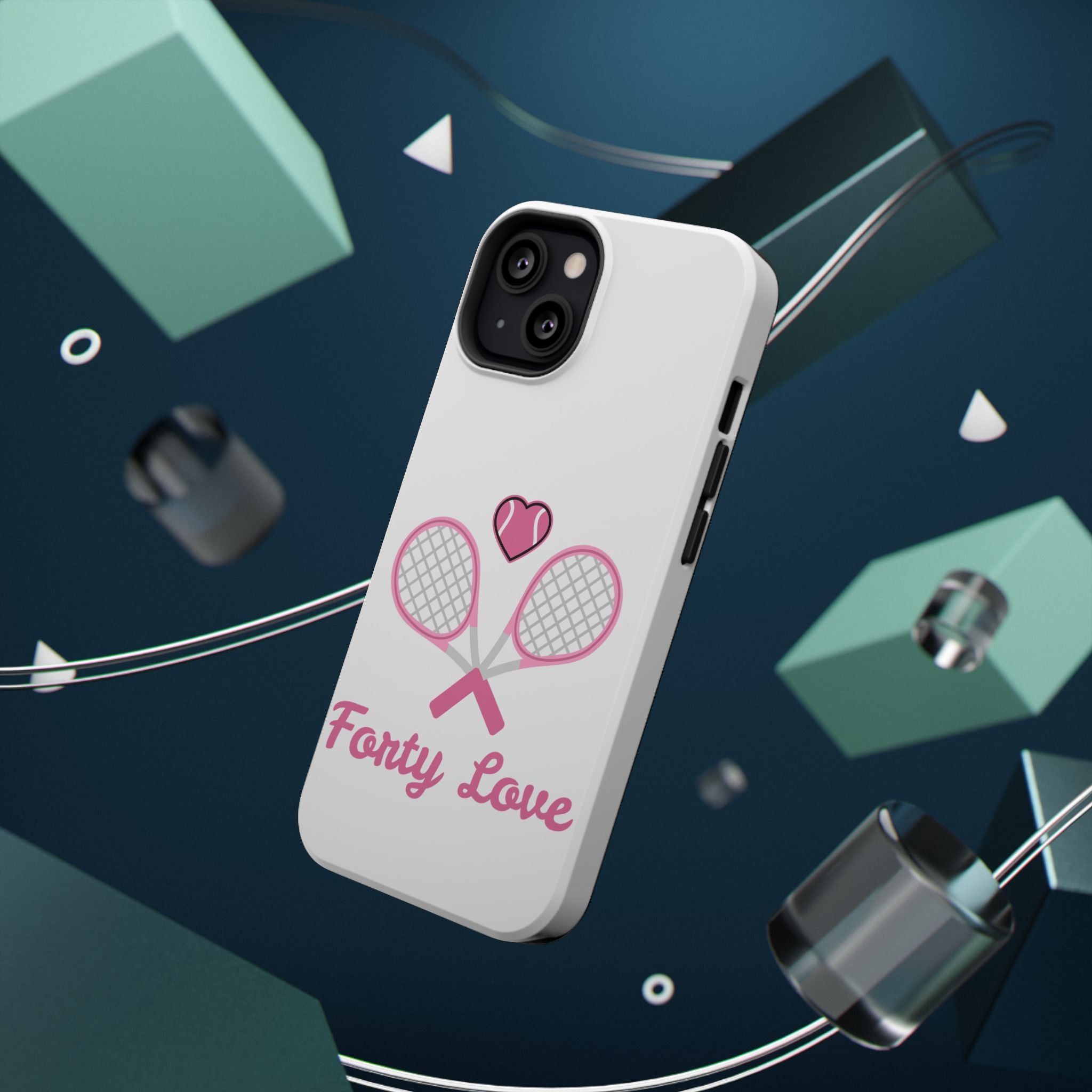 Tennis Impact‑Resistant Phone Case — 'Forty Love', pink/white