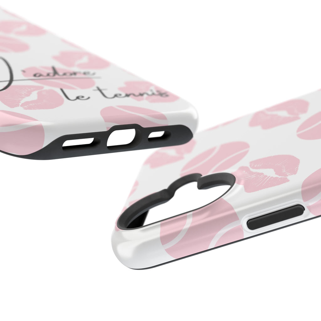 Impact-Resistant Phone Case - 'J'adore le tennis', pink tennis balls/lips