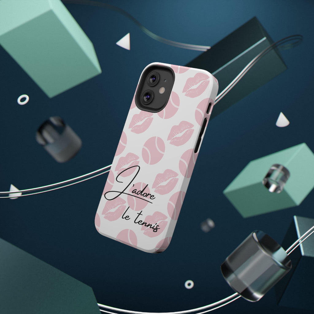 Impact-Resistant Phone Case - 'J'adore le tennis', pink tennis balls/lips