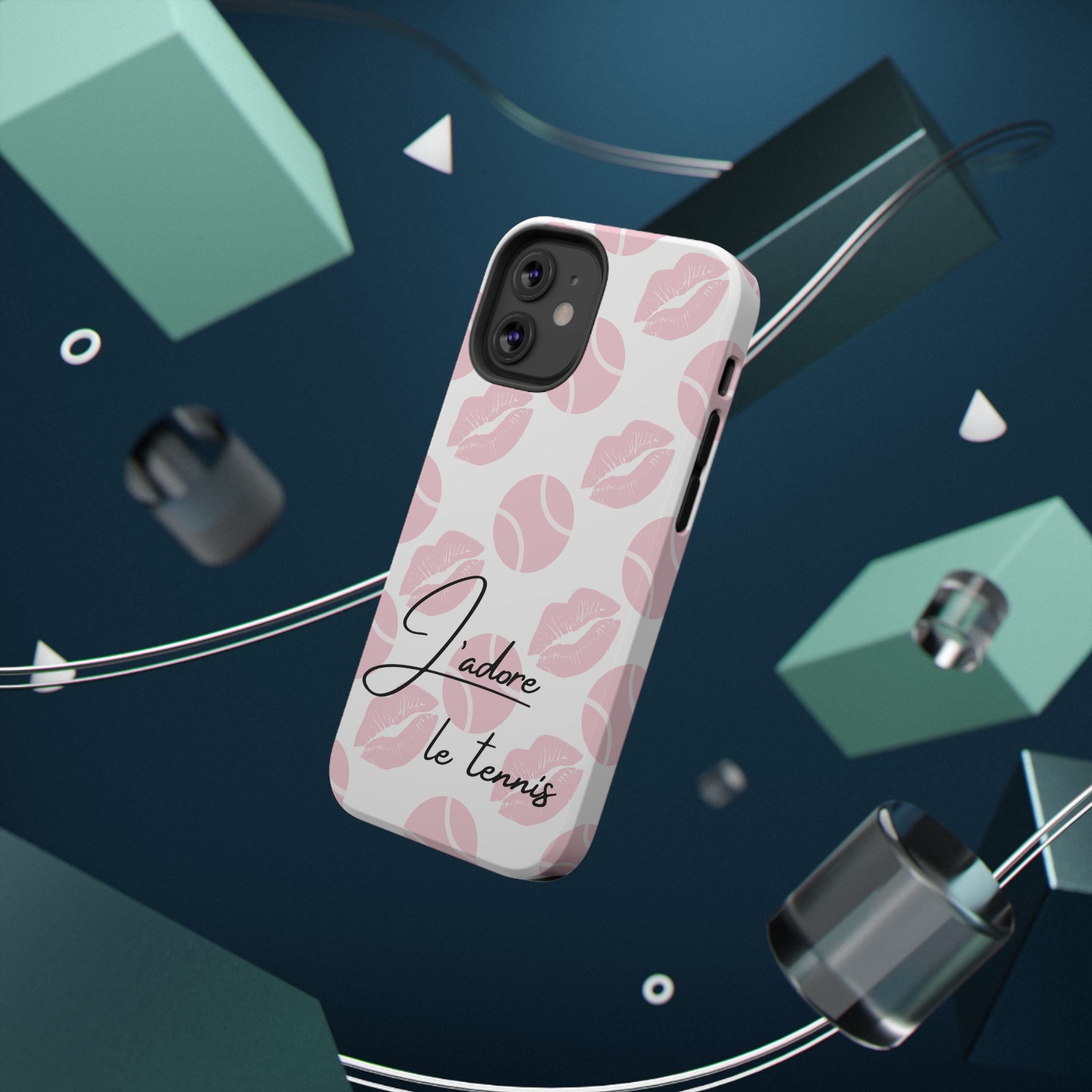 Impact-Resistant Phone Case - 'J'adore le tennis', pink tennis balls/lips