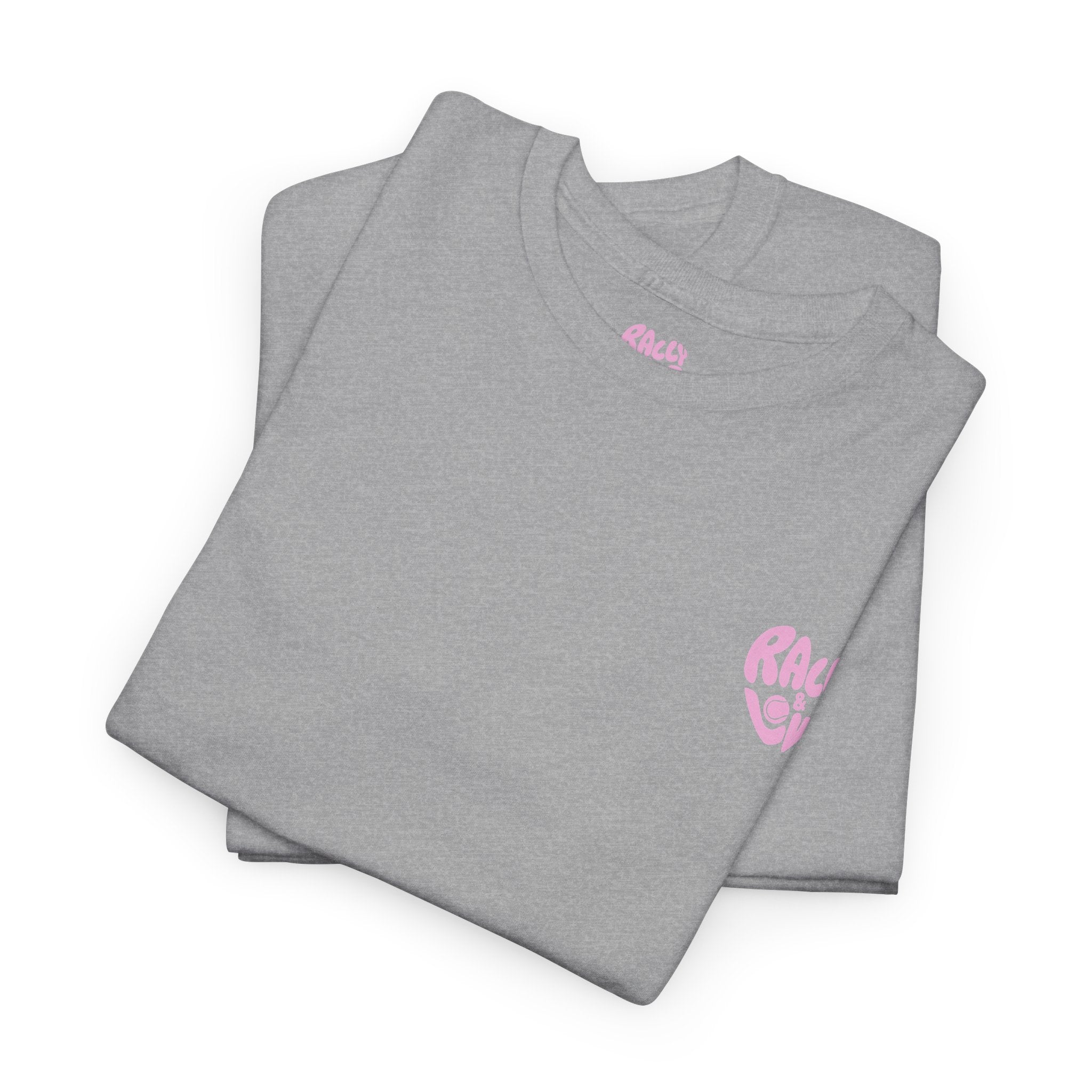 Women's Tee - Minimalist "Rally & Love" logo Chest Print (bubblegum pink)