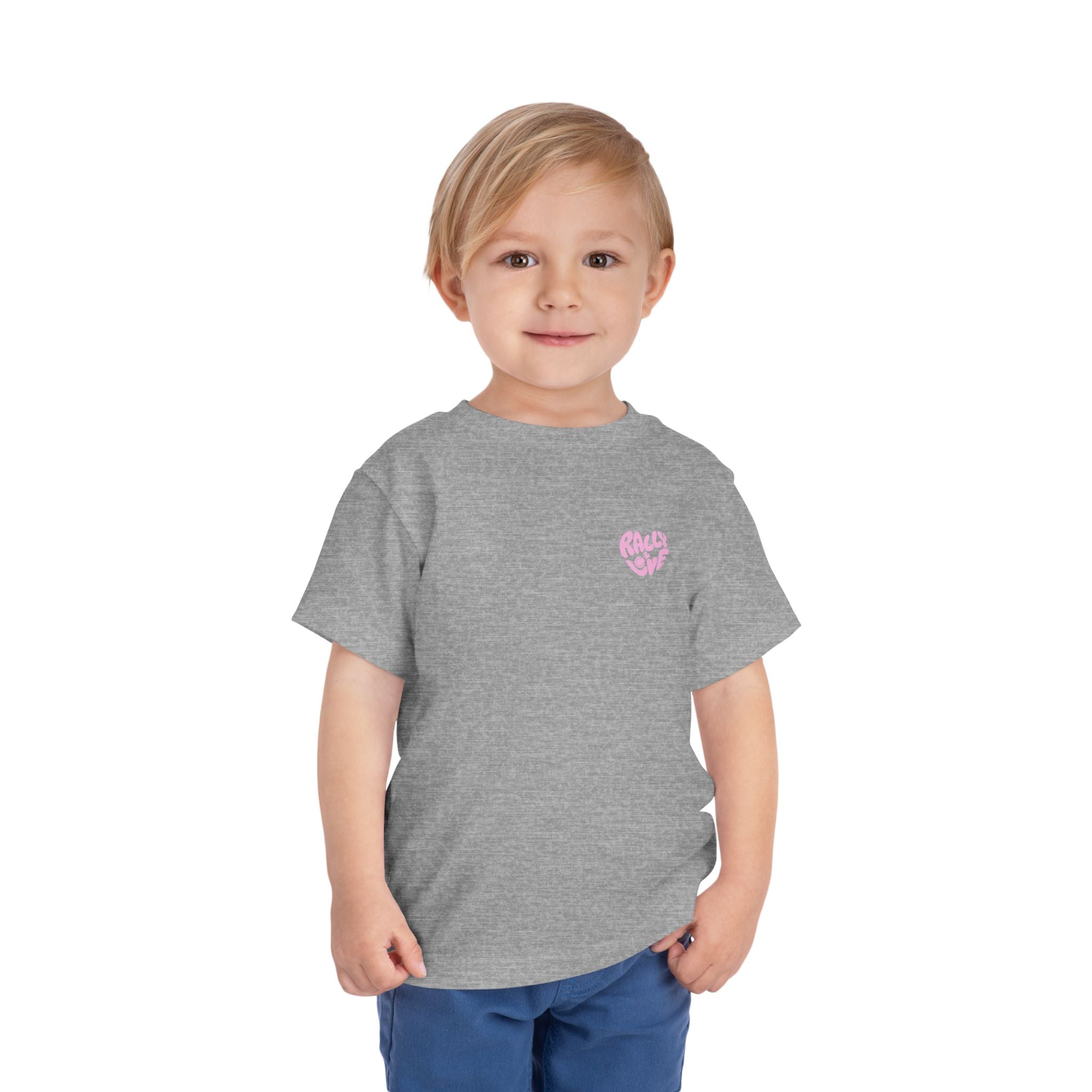 Girl's Toddler Junior Tee — 'Rally & Love' Heart Graphic Kids T-Shirt (bubblegum pink)