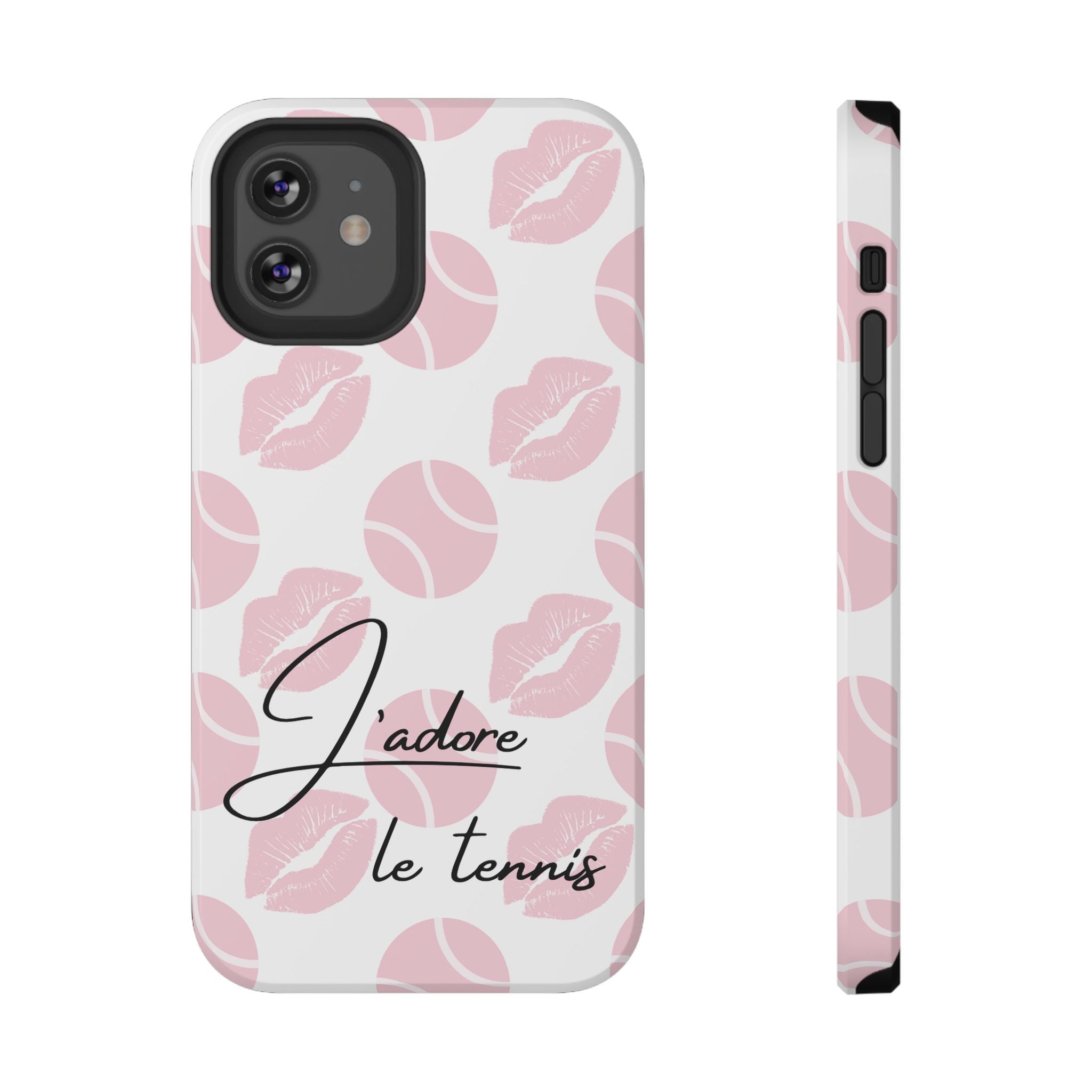 Impact-Resistant Phone Case - 'J'adore le tennis', pink tennis balls/lips
