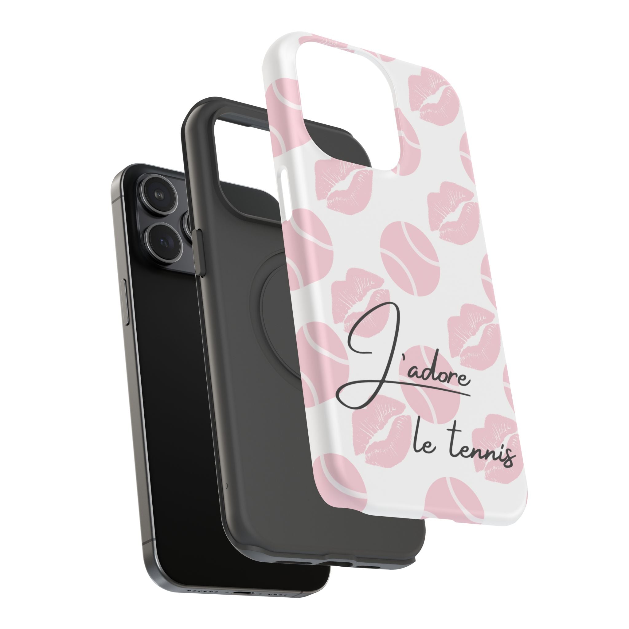 Impact-Resistant Phone Case - 'J'adore le tennis', pink tennis balls/lips