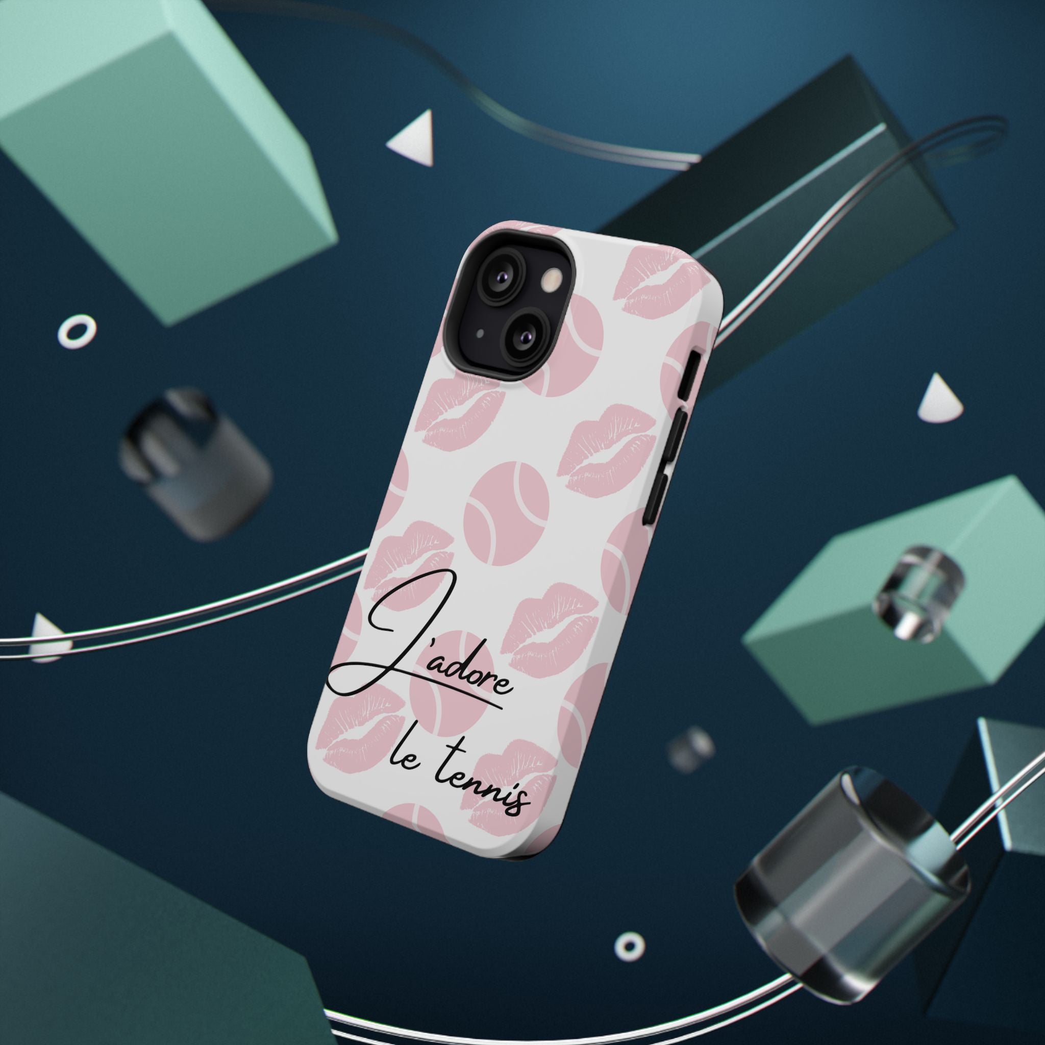Impact-Resistant Phone Case - 'J'adore le tennis', pink tennis balls/lips