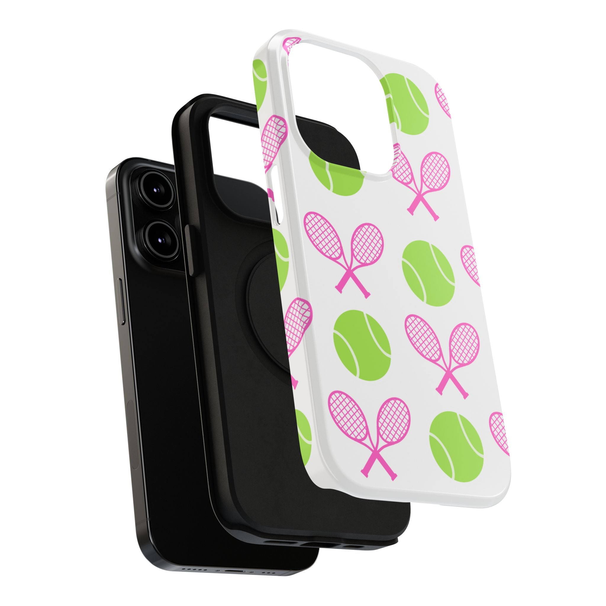 Tennis Pattern Impact-Resistant Phone Case — Pink Rackets & Green Balls