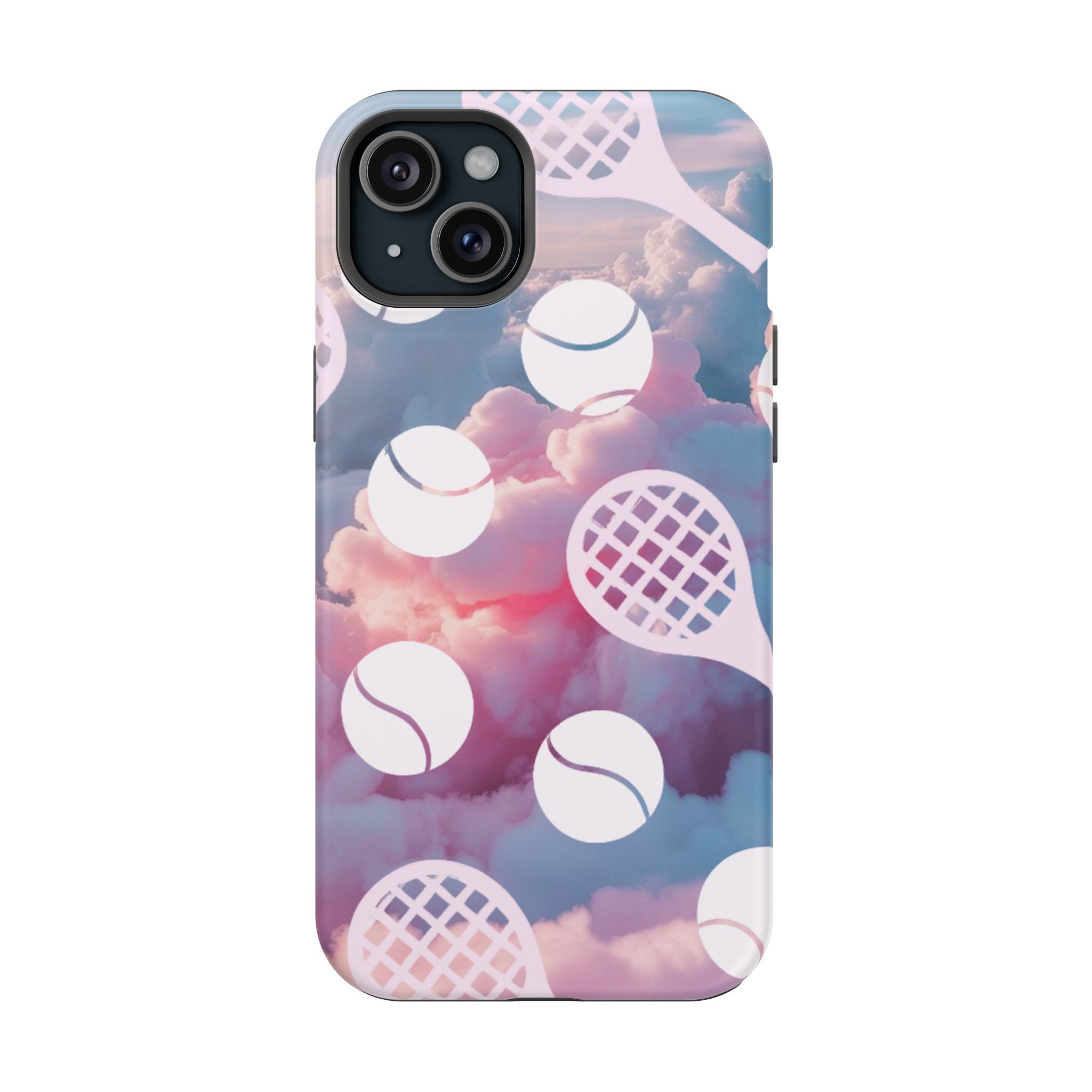 Tennis Impact-Resistant Phone Case — Tennis Rackets & Balls on Cloudscape