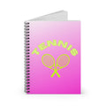 Tennis Spiral Notebook — Pink Gradient Ruled Journal with Neon Rackets