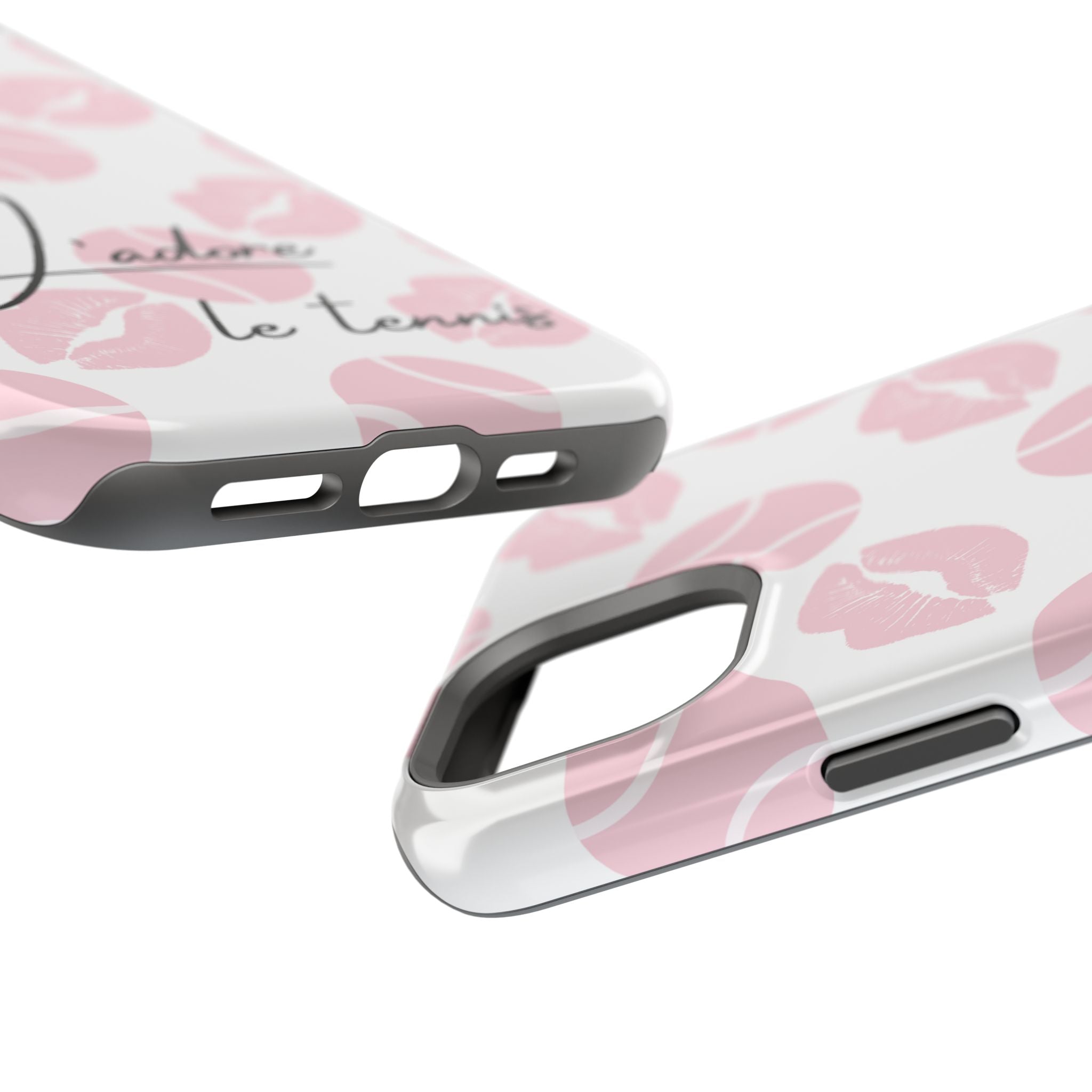 Impact-Resistant Phone Case - 'J'adore le tennis', pink tennis balls/lips