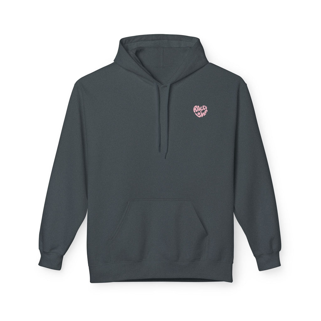 Women's Softstyle Fleece Hoodie sweatshirt - 'Rally & Love' logo, minimalist (pink)