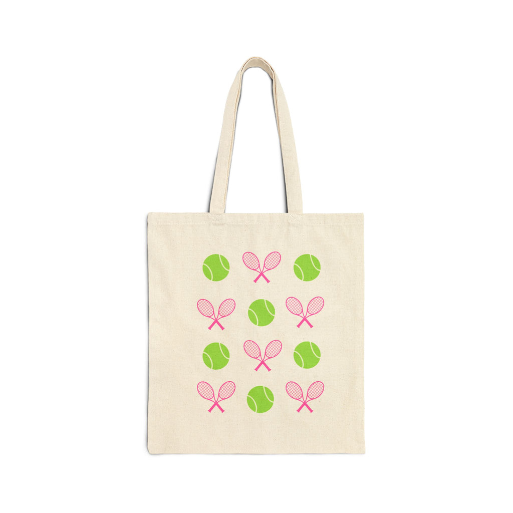 Tote Bag — Pink Tennis Rackets & Green Tennis Balls Canvas Tote